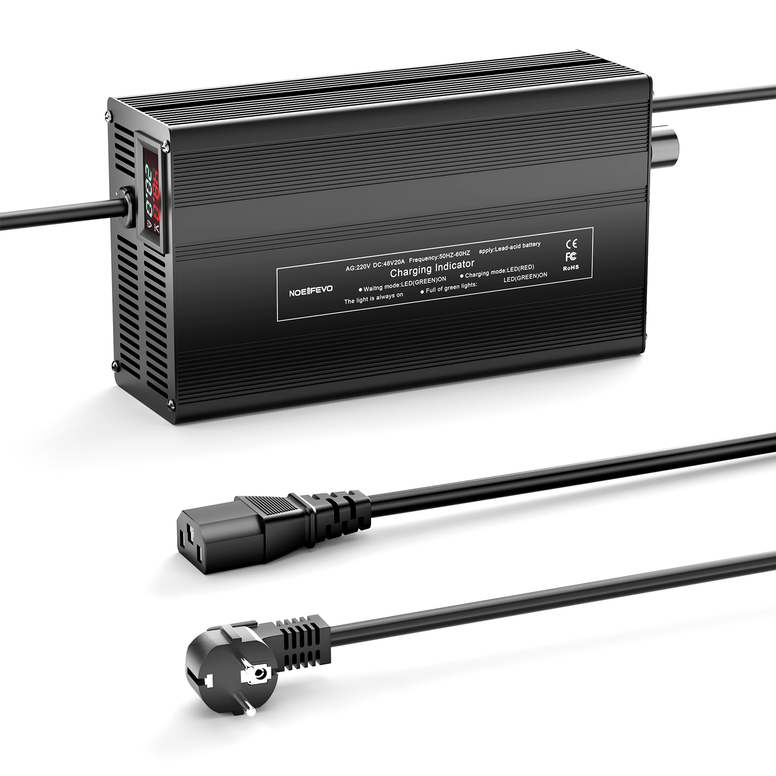 NOEIFEVO 48V 1A-20A Strøm Justerbart Batterioplader til Blysyre Batterier, AGM, Gel, Golfvogn Batterioplader, LED-Display