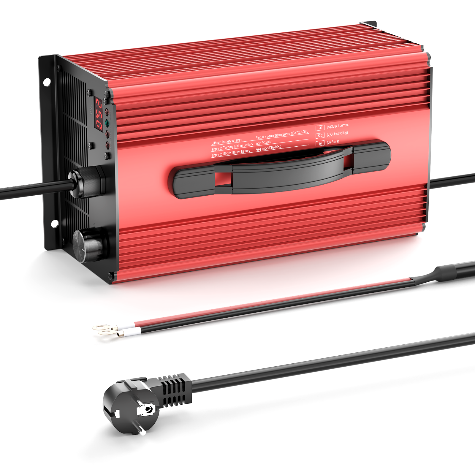 NOEIFEVO 67.2V 25A Lithium-batterioplader til 59.2V (60V) 16S Lithium-Li-ion-Lipo-batteri, LCD-display, justerbar strøm, oplader til el-cykel, scooter, elektrisk motorcykel
