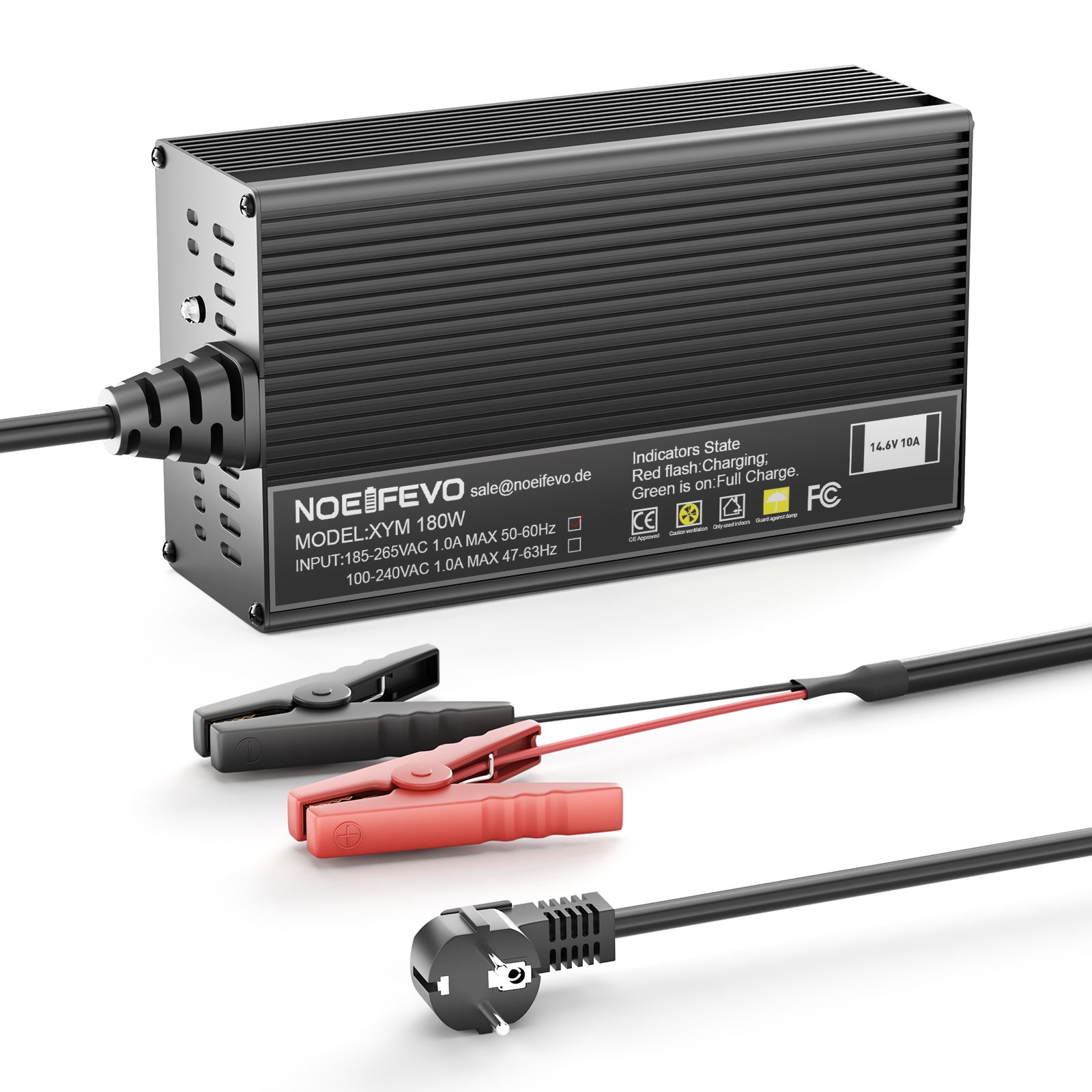 Noeifevo 14,6 V 10 A LiFePO4 Caricabatterie  per 12 V 12,8 V LiFePO4  batteria, XLR/IEC/XT60/Anderson 50A/M8