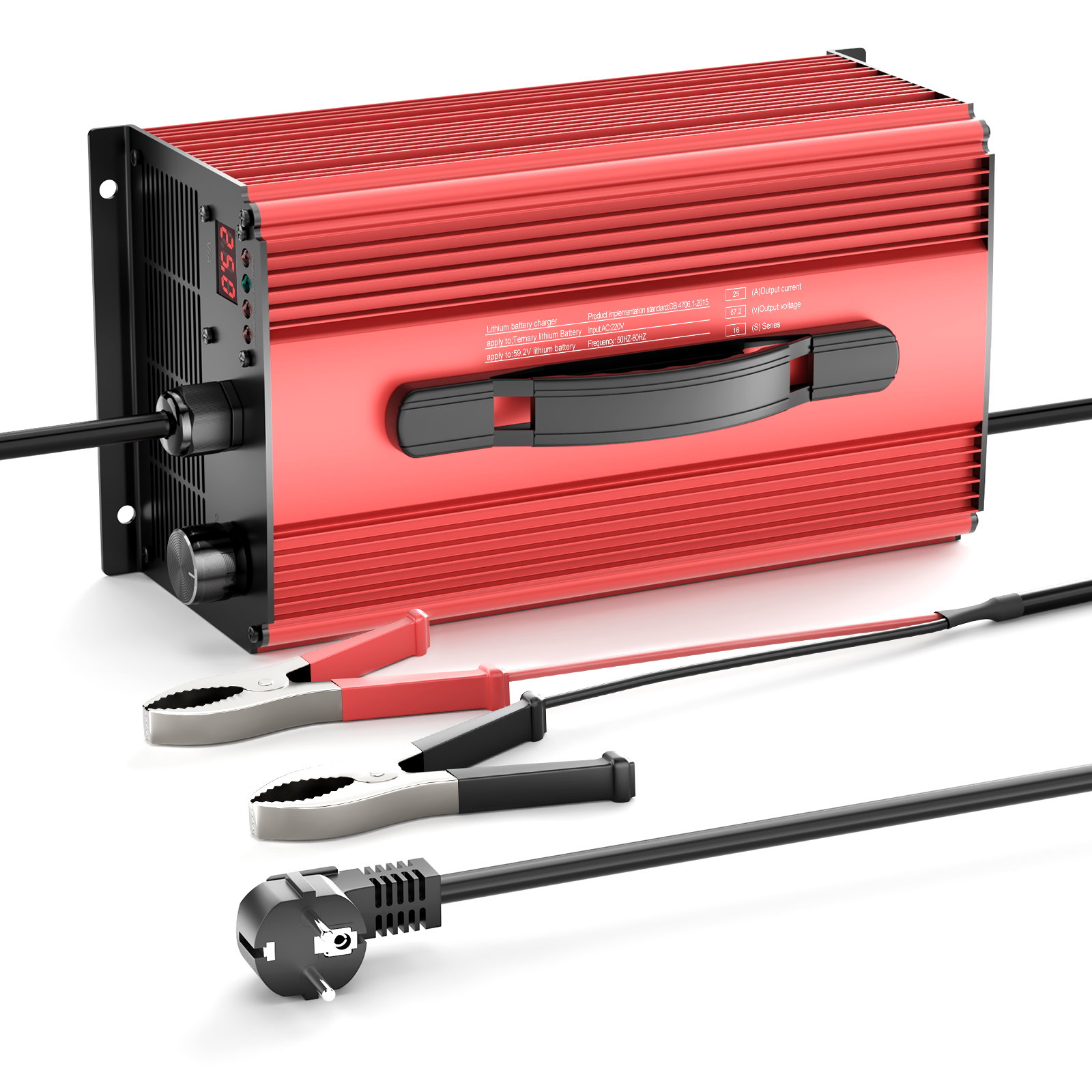NOEIFEVO 67.2V 25A Lithium-batterioplader til 59.2V (60V) 16S Lithium-Li-ion-Lipo-batteri, LCD-display, justerbar strøm, oplader til el-cykel, scooter, elektrisk motorcykel