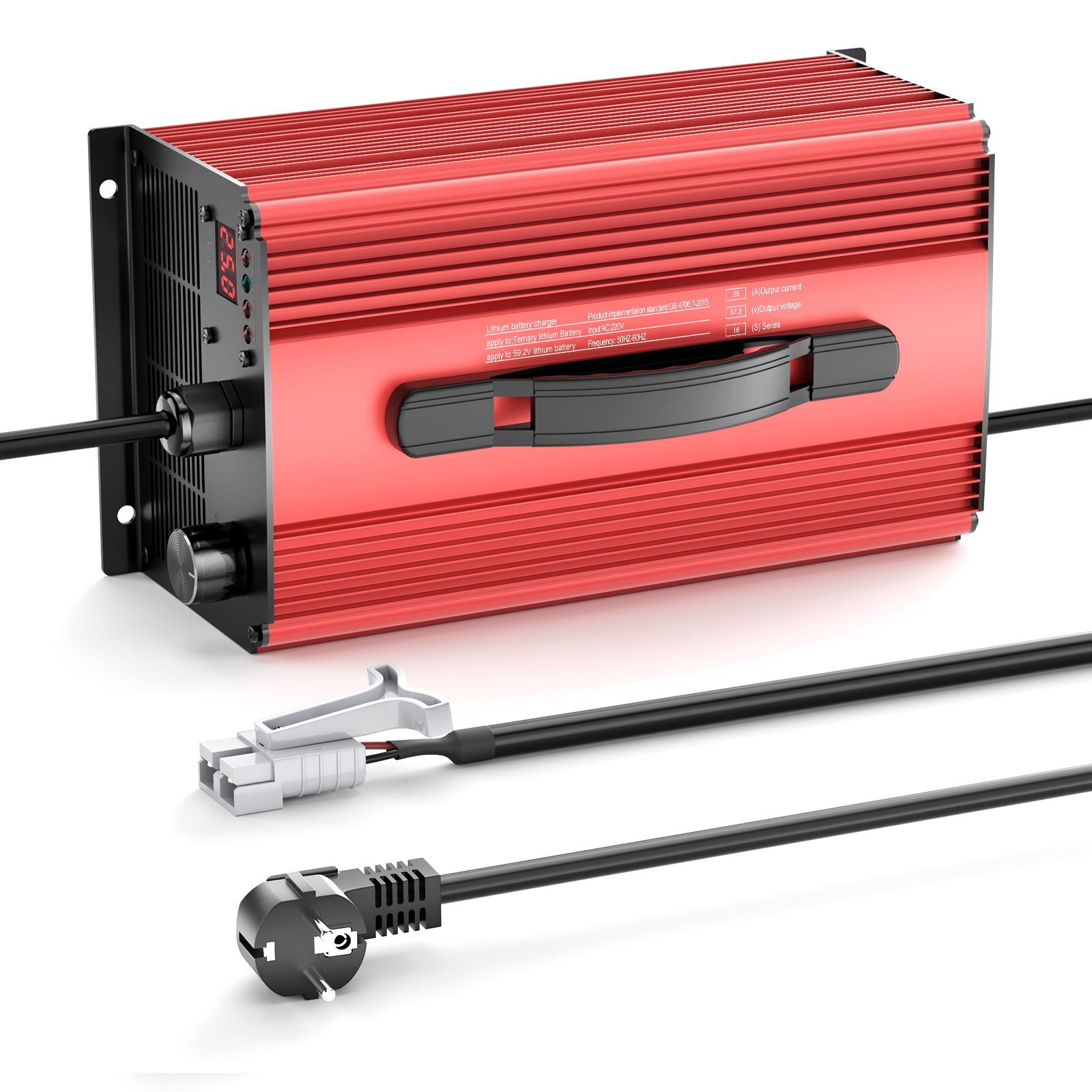 NOEIFEVO 67.2V 25A Lithium-batterioplader til 59.2V (60V) 16S Lithium-Li-ion-Lipo-batteri, LCD-display, justerbar strøm, oplader til el-cykel, scooter, elektrisk motorcykel