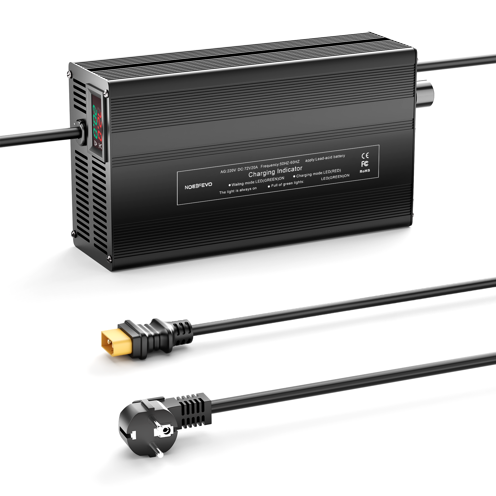 NOEIFEVO 72V 1A-20A Strøm Justerbart Batterioplader til Blysyre Batterier, AGM, Gel, Golfvogn Batterioplader, LED-Display