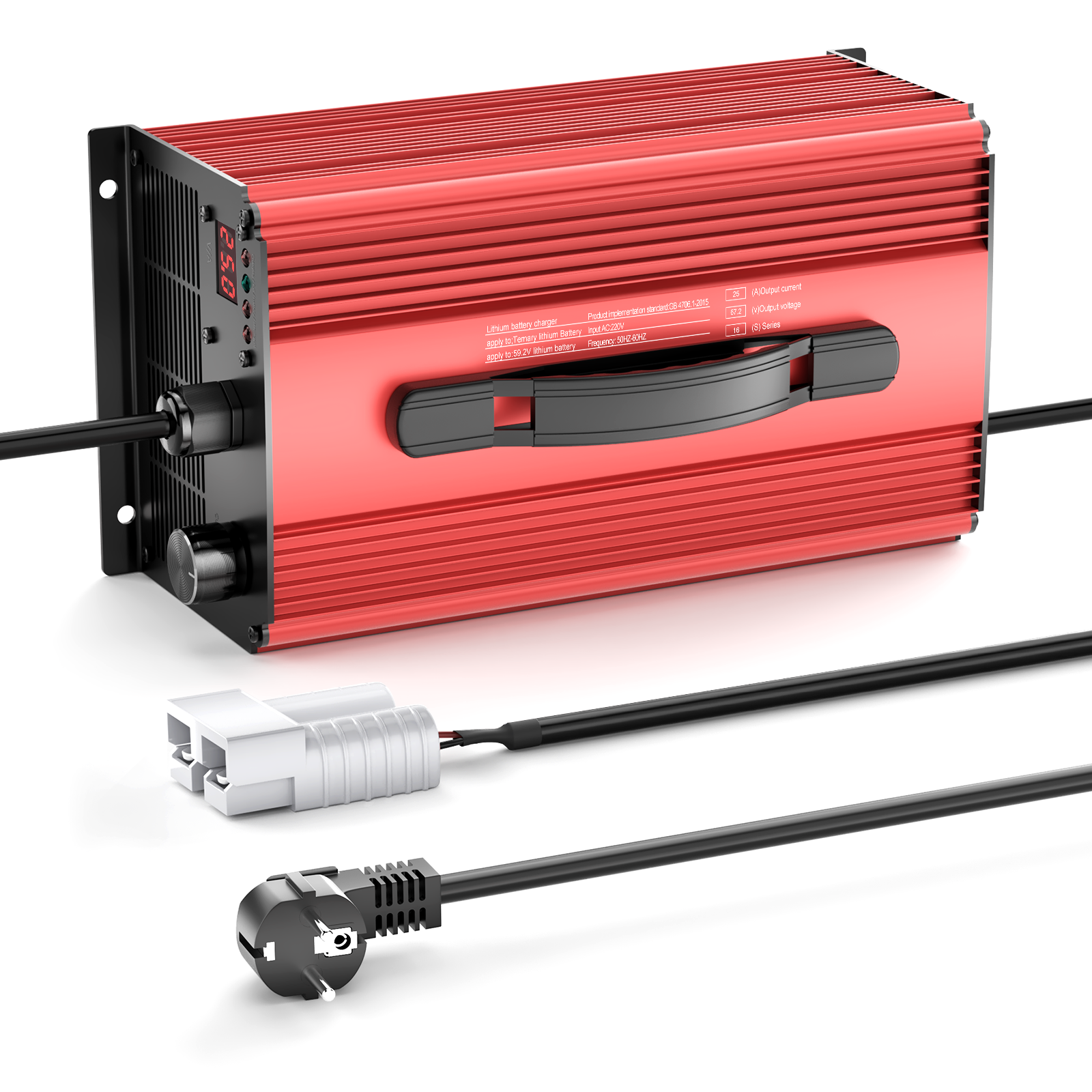 NOEIFEVO 67.2V 25A Lithium-batterioplader til 59.2V (60V) 16S Lithium-Li-ion-Lipo-batteri, LCD-display, justerbar strøm, oplader til el-cykel, scooter, elektrisk motorcykel