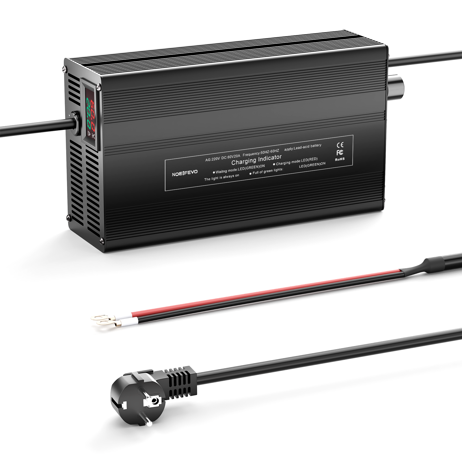 NOEIFEVO 60V 1A-20A Strøm Justerbart Batterioplader til Blysyre Batterier, AGM, Gel, Golfvogn Batterioplader, LED Skærm