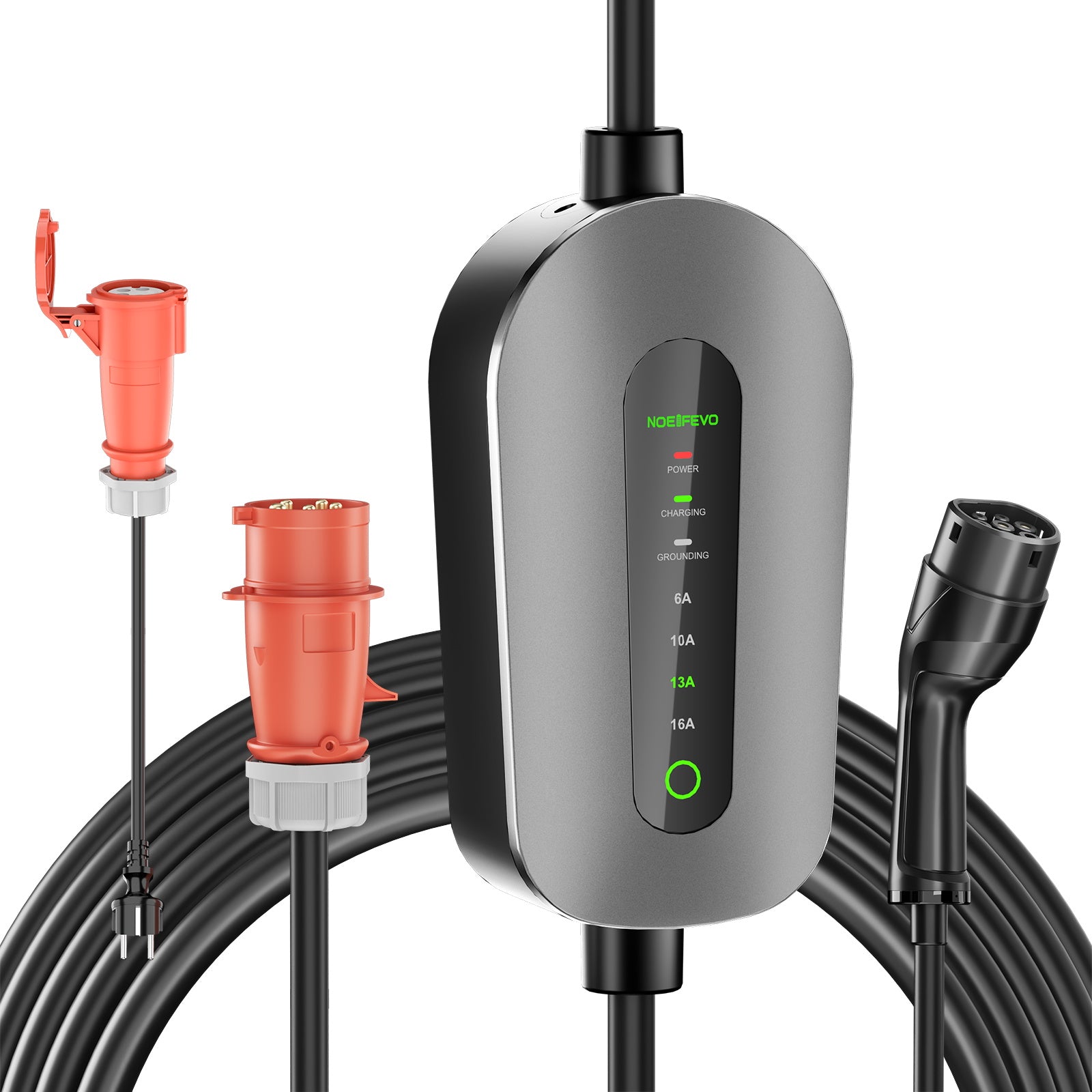 NOEIFEVO F095-3 Kabel do ładowania EV typu 2 do CEE16A do pojazdów elektrycznych, 11KW wallbox, regulowany prąd od 6A do 16A, 3m/5m/10m
​