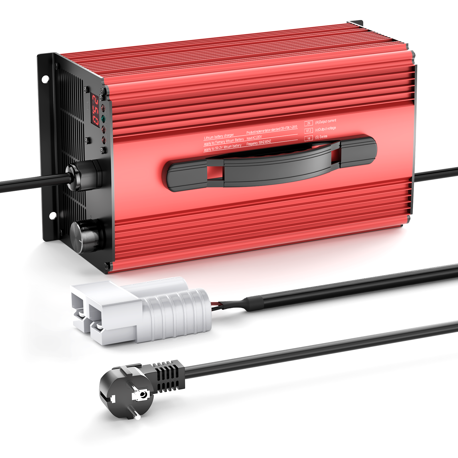 NOEIFEVO 67.2V 25A Lithium-batterioplader til 59.2V (60V) 16S Lithium-Li-ion-Lipo-batteri, LCD-display, justerbar strøm, oplader til el-cykel, scooter, elektrisk motorcykel