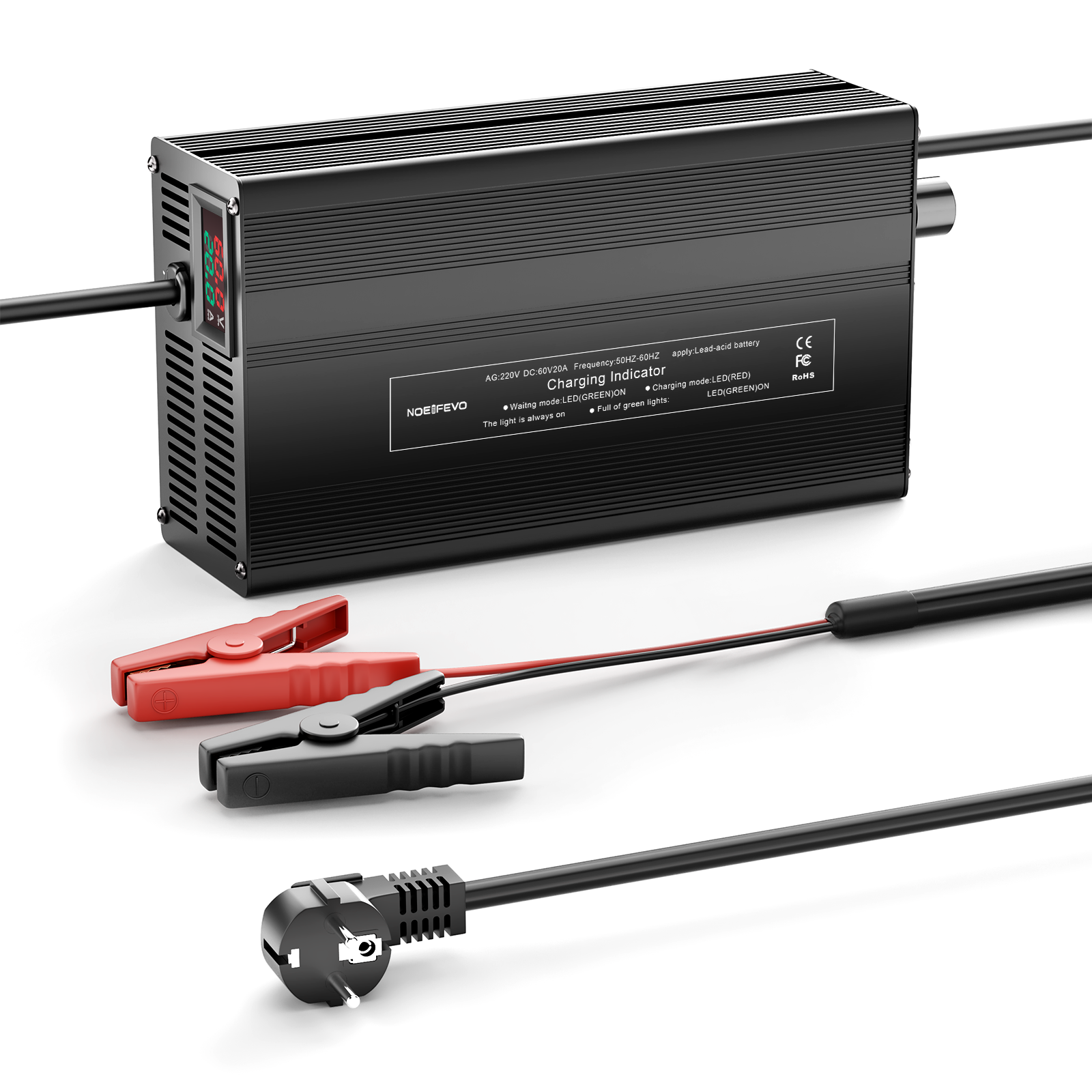 NOEIFEVO 60V 1A-20A Strom Einstellbares Batterieladegerät für Blei-Säure-Batterien, AGM, Gel, Golfwagen-Batterieladegerät, LED-Anzeige