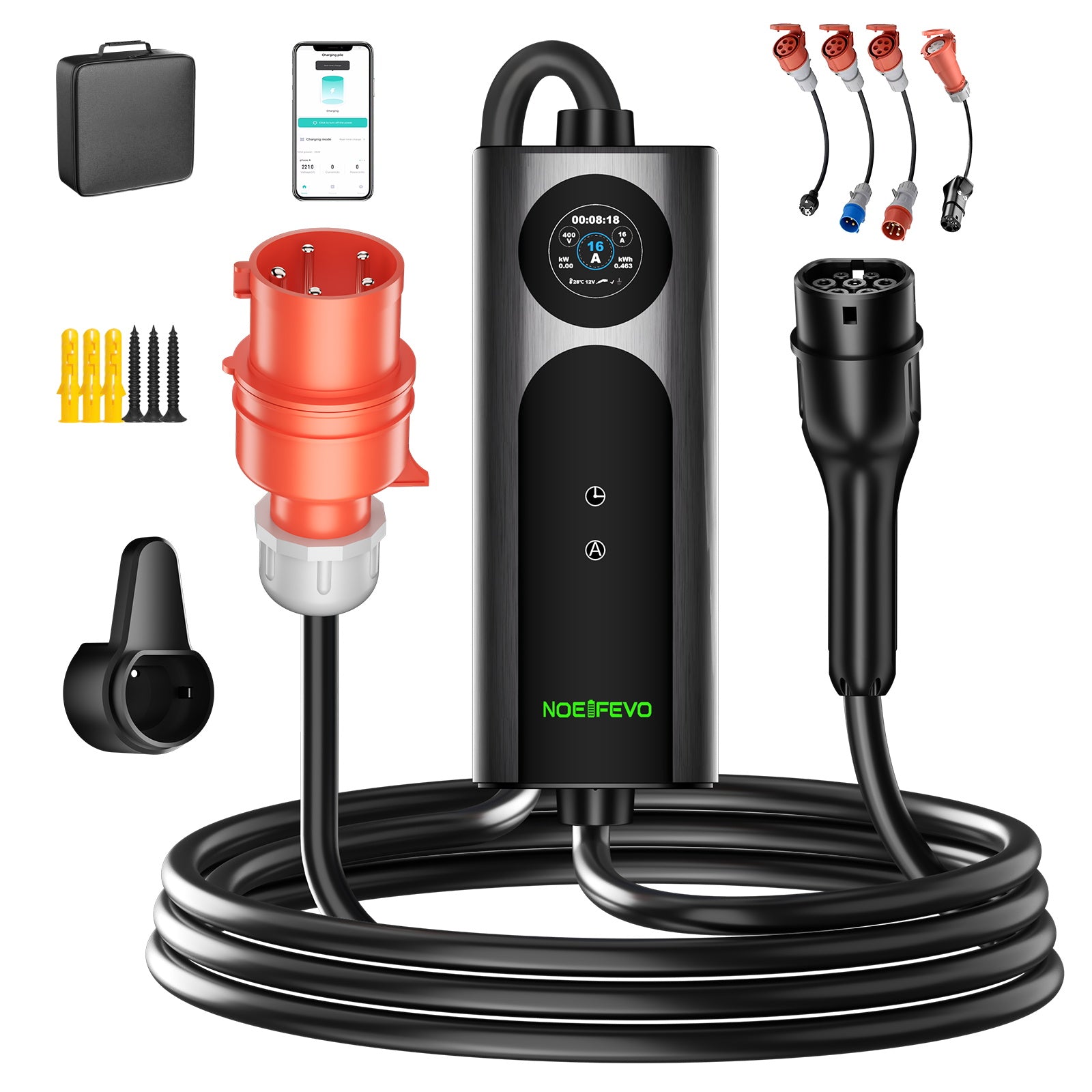 NOEIFEVO 2026 Pro Mobile Wallbox 11kw mit app, e auto CEE 16A auf Typ 2 Ladekabel, 3-phasig EV Ladegerät für Allen EVs(IEC 62196-2) & PHEVS