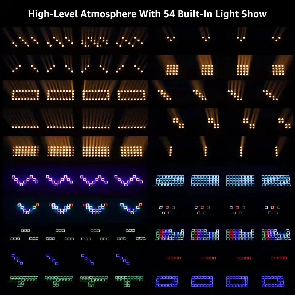 Schwingende quadratische Stroboskop-Bühnenscheinwerfer mit 36 warmweißen LEDs und 648 RGB-Lichtvorhängen (5050) für Partys