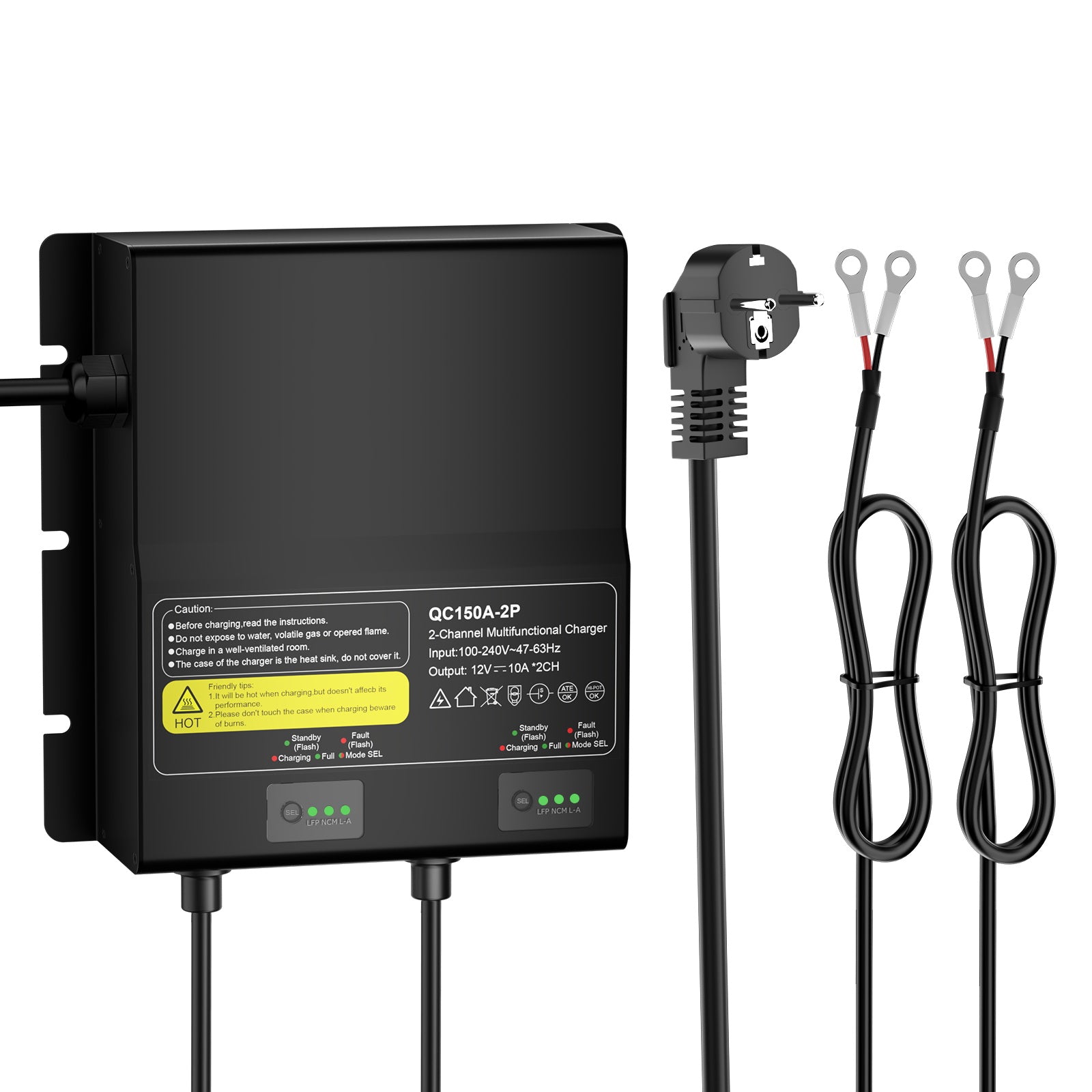 NOEIFEVO 12V 20A 2-bank (10A/bank) universele acculader, 12V waterdichte LiFePO4-lithium-loodzuur lader voor camper, boot, motorfiets, grasmaaier, trollmotor en loodzuuraccu