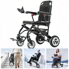 Elektrický invalidní vozík – 13.6kg, 300W motor, odnímatelný lithiumový akumulátor, elektromagnetická brzda, nosnost 100kg, lehký elektrický skládací vozík ideální pro cestování & každodenní použití
