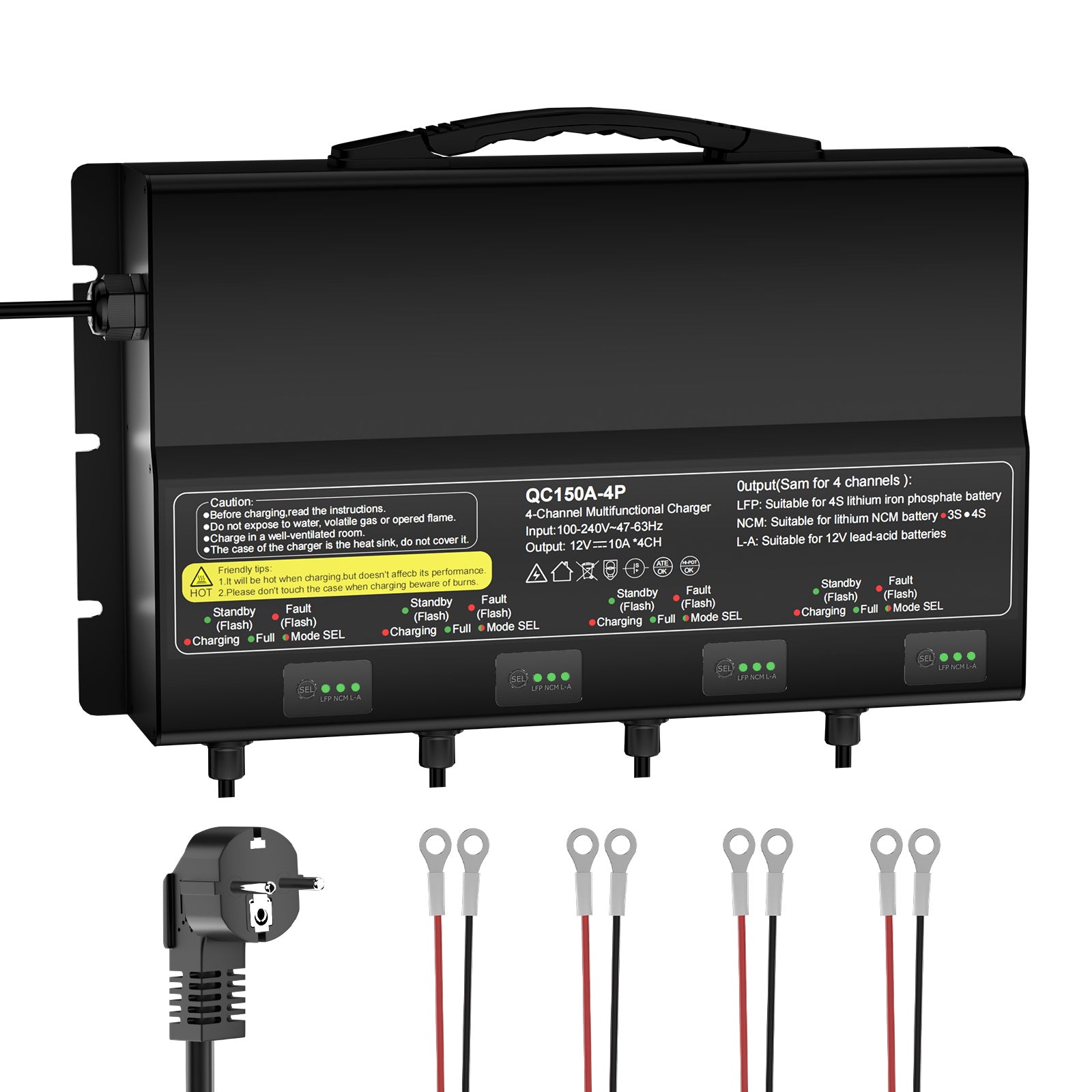 NOEIFEVO Caricabatterie universale 12V 40A 4 banchi (10A/banco), caricabatterie impermeabile 12V LiFePO4 al litio-piombo per camper, barca, moto, tosaerba, motore da traino e batteria al piombo-acido
