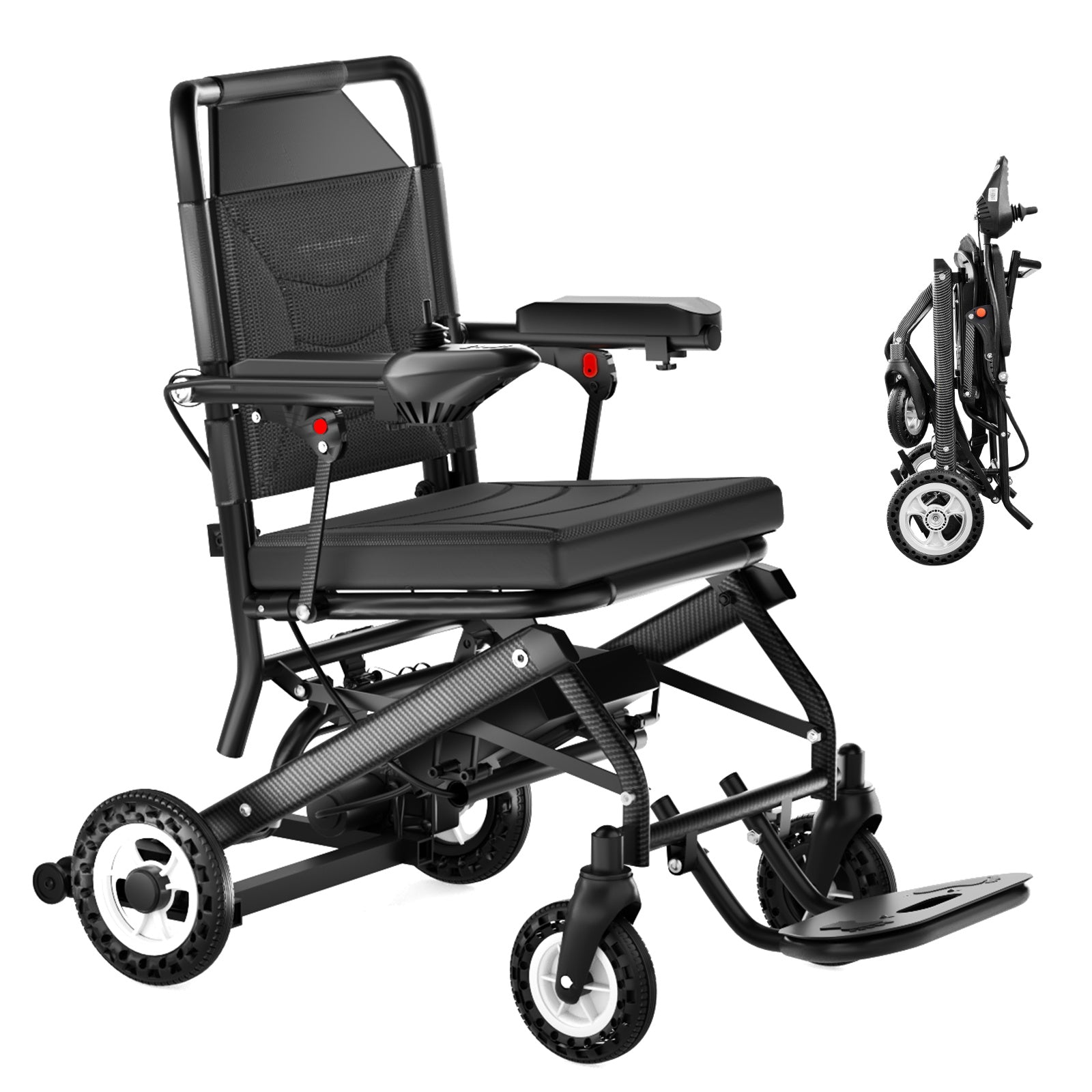 Elektrický invalidní vozík – 13.6kg, 300W motor, odnímatelný lithiumový akumulátor, elektromagnetická brzda, nosnost 100kg, lehký elektrický skládací vozík ideální pro cestování & každodenní použití