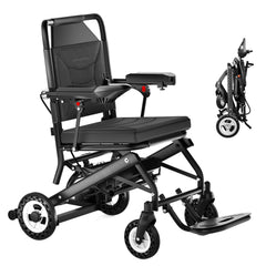 Elektrický invalidní vozík – 13.6kg, 300W motor, odnímatelný lithiumový akumulátor, elektromagnetická brzda, nosnost 100kg, lehký elektrický skládací vozík ideální pro cestování & každodenní použití