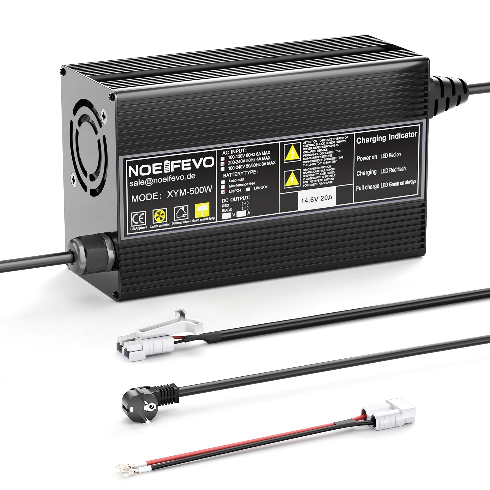 Noeifevo 14.6V 20A LiFePO4 Akku Ladegerät für 12V 12.8V LiFePO4 Batterie