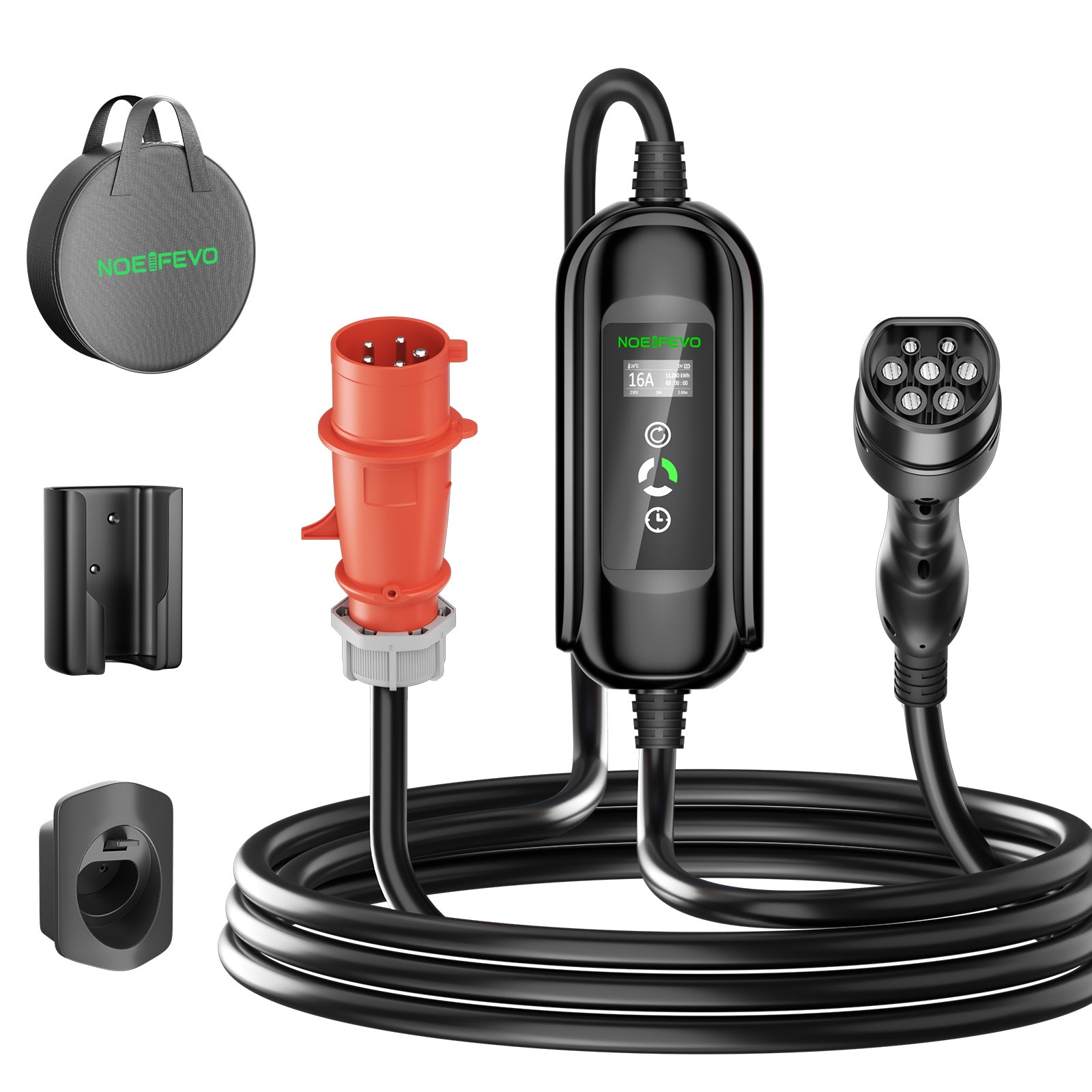 11KW EV Charging Station, 16A 3 Phase Type 2 Mobile Charger for Electric Vehicles, CEE 16A Plug, 5 Meter Cable EVSE Wallbox