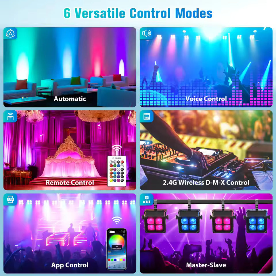 40W vanntett LED-PAR-lyskaster (4x10W RGBWA+UV) med innebygd batteri og DMX-styring for DJ-er og diskoteker