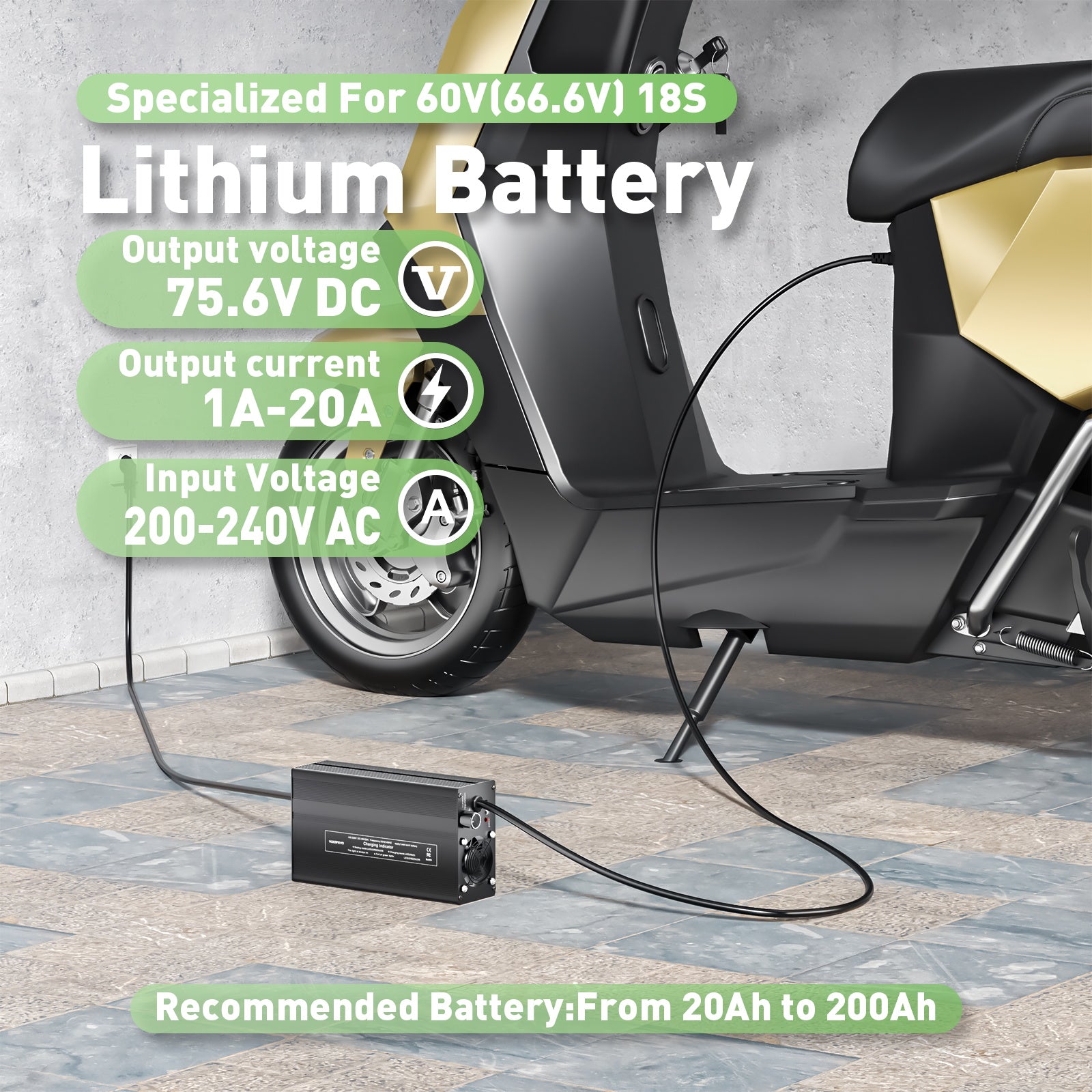 NOEIFEVO 75.6V 20A Caricabatterie al Litio per Batterie Li-Ion-Li-Po 66.6V 18S, Display LCD, Corrente regolabile, Caricabatterie per E-Bike, Scooter, Moto Elettrica