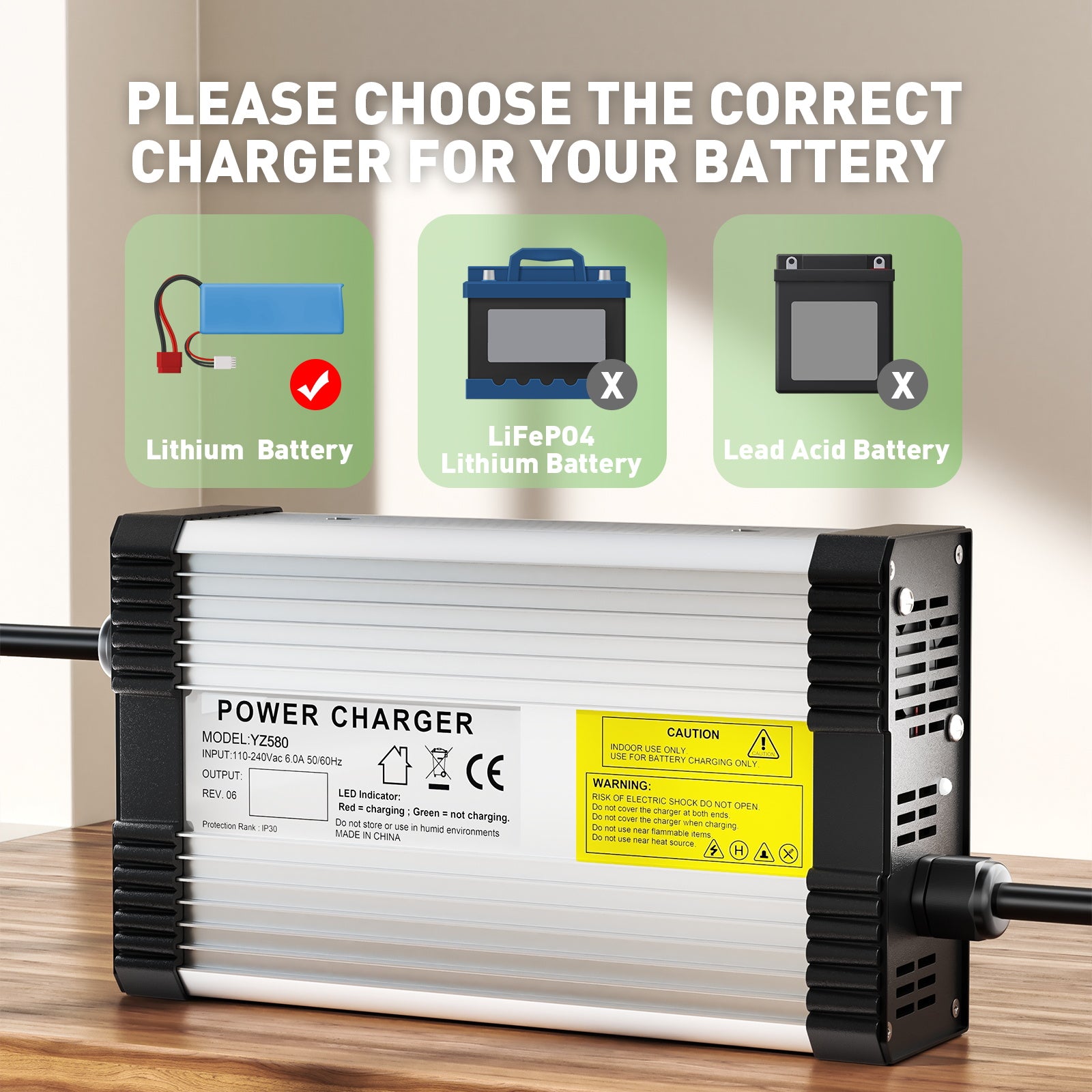 NOEIFEVO 54.6V 8A Lithium-Batterilader til 13S 48V 48.1V Lithiumbatteri, med køleventilator, automatisk afbrydelse.