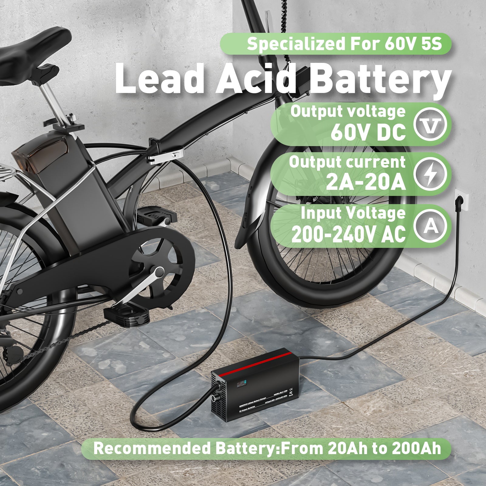NOEIFEVO 60V 2A-20A Ström Justerbart Batteriladdare för Bly-Syra-Batterier, AGM, Gel, Golfvagns-Batteriladdare, LED-Display