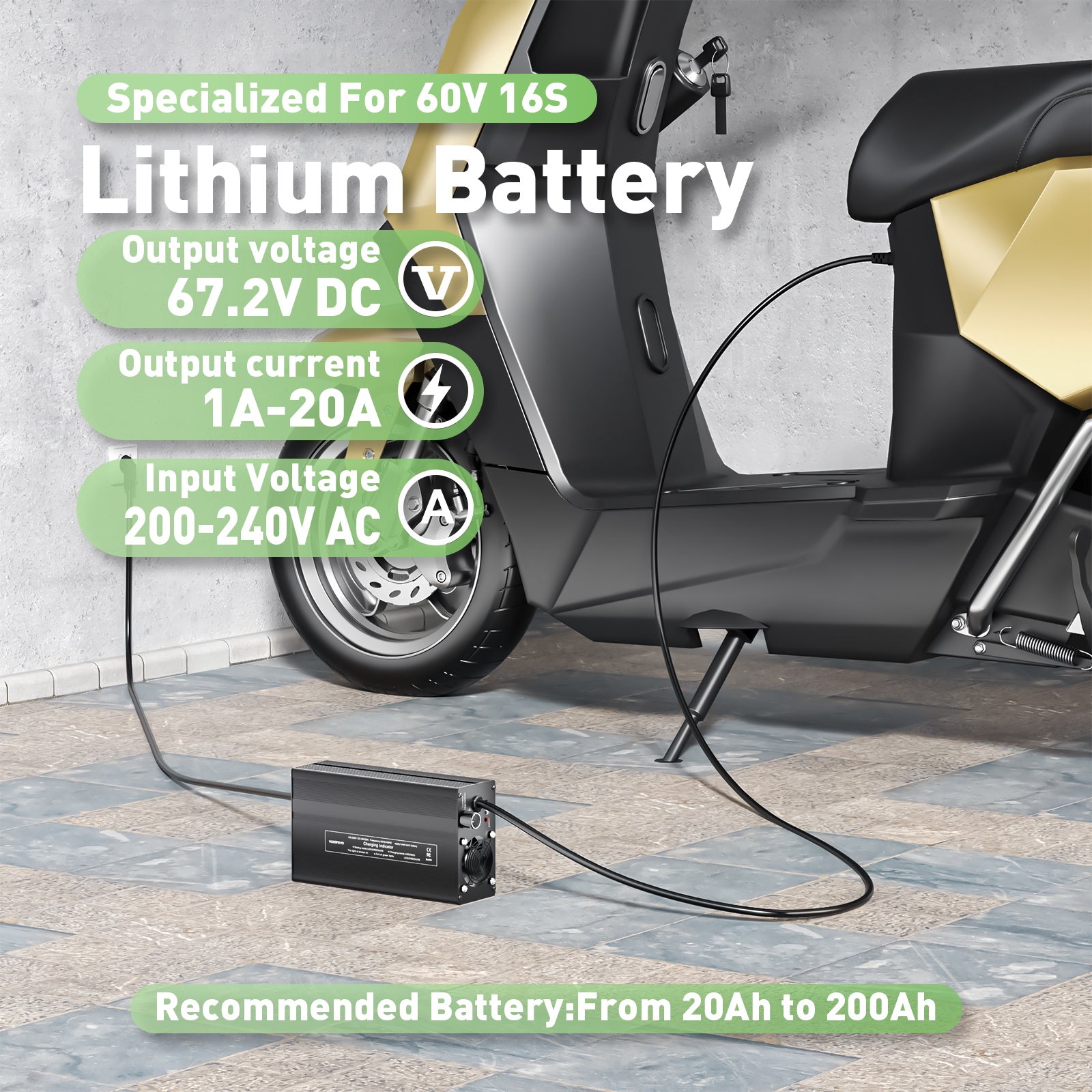 NOEIFEVO 67,2V 20A caricabatterie per batterie al litio per 59,2V 60V 16S batterie al litio, Li-Ion, Lipo, con display LCD, corrente regolabile, caricabatterie per e-bike, scooter, moto elettriche