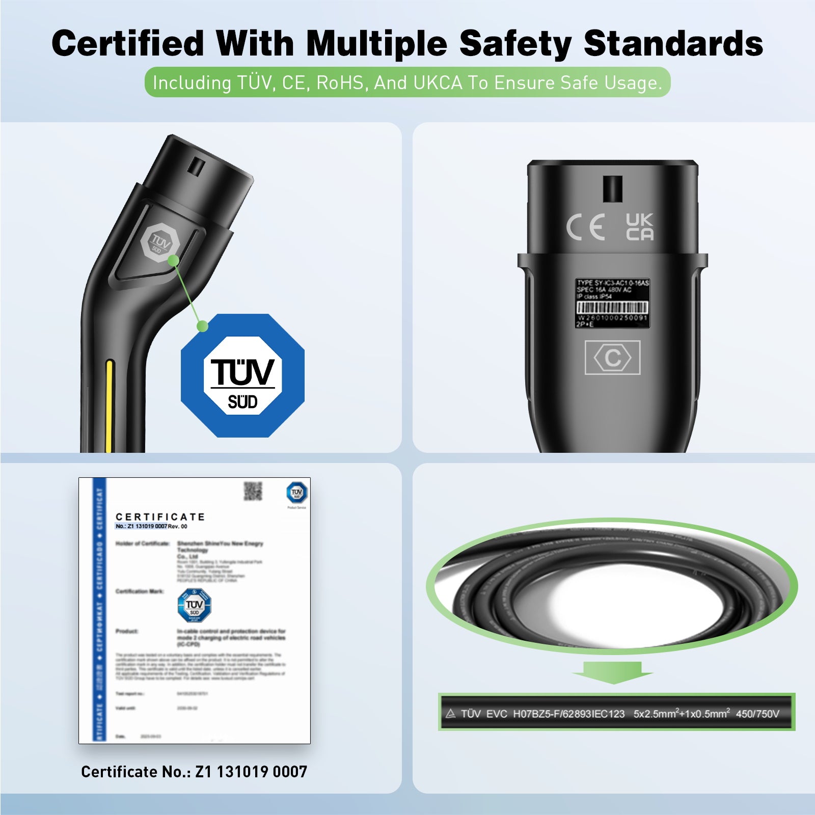 NOEIFEVO Mobilní wallbox 11kW s aplikací [5m/10m | 3fázová | 6–16 A], nabíjecí kabel pro elektromobily CEE-16A 400V na Typ 2 s nastavitelným nabíjecím výkonem, EV nabíječka pro ID.3/4/5/7, iX1, Model 3/Y a další BEV/PHEV