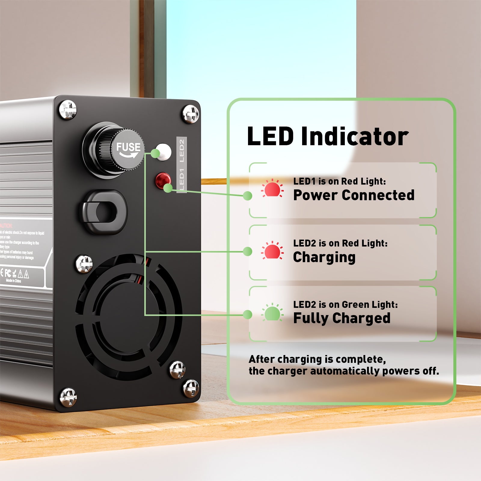 NOEIFEVO 54.6V 5A litiumladdare för 13S 48V Ebike skoterbatteri, aluminiumhus, fläkt