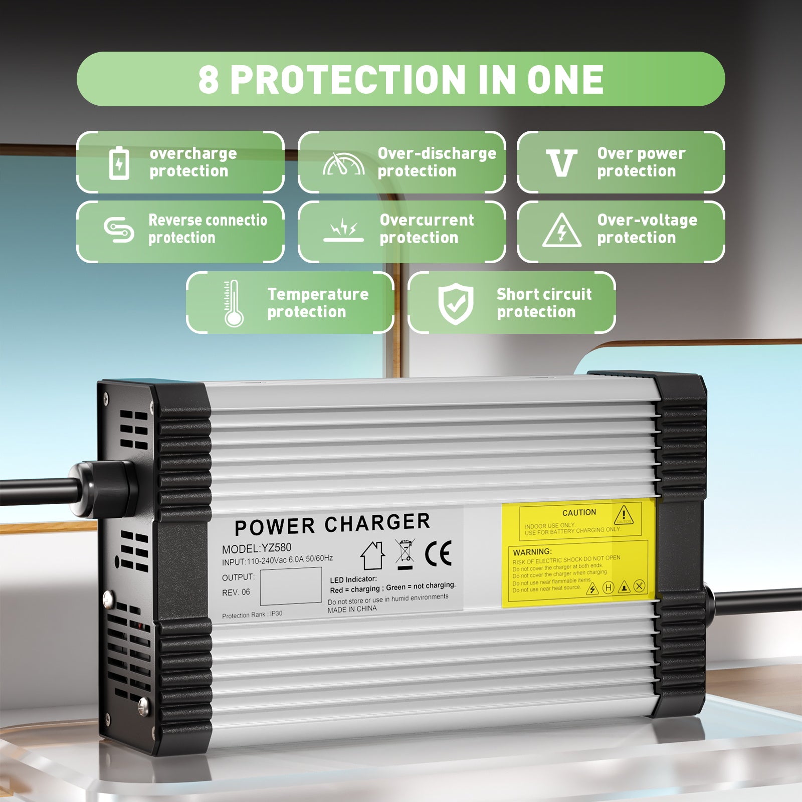 Caricabatterie al litio NOEIFEVO 12.6V 20A per 3S 11.1V 12V batteria al litio, con ventilatore di raffreddamento e spegnimento automatico.