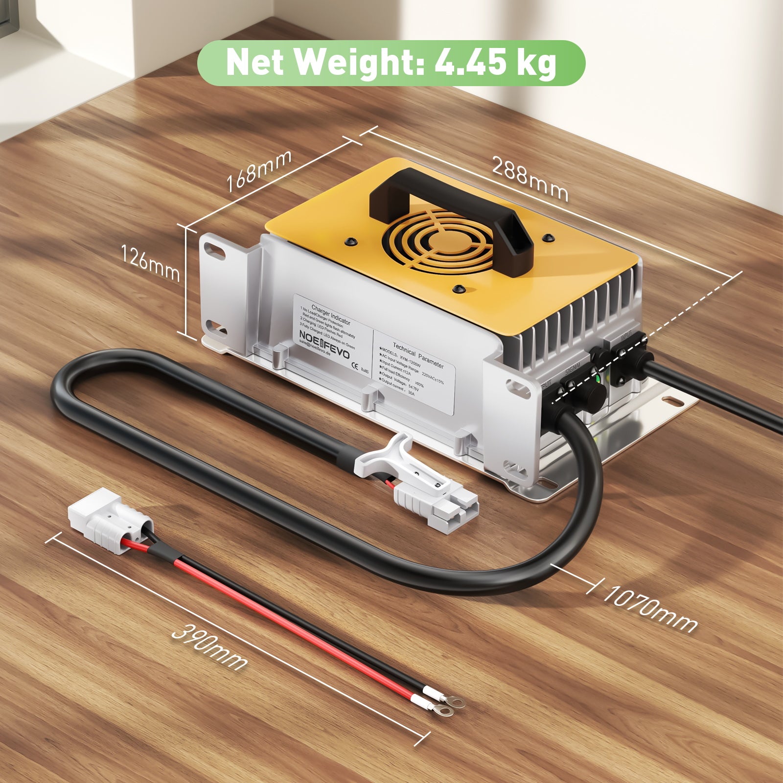 NOEIFEVO  54,75V 30A LiFePO4 nabíječka baterií pro 48V 15S LiFePO4 baterie, vodotěsná
​