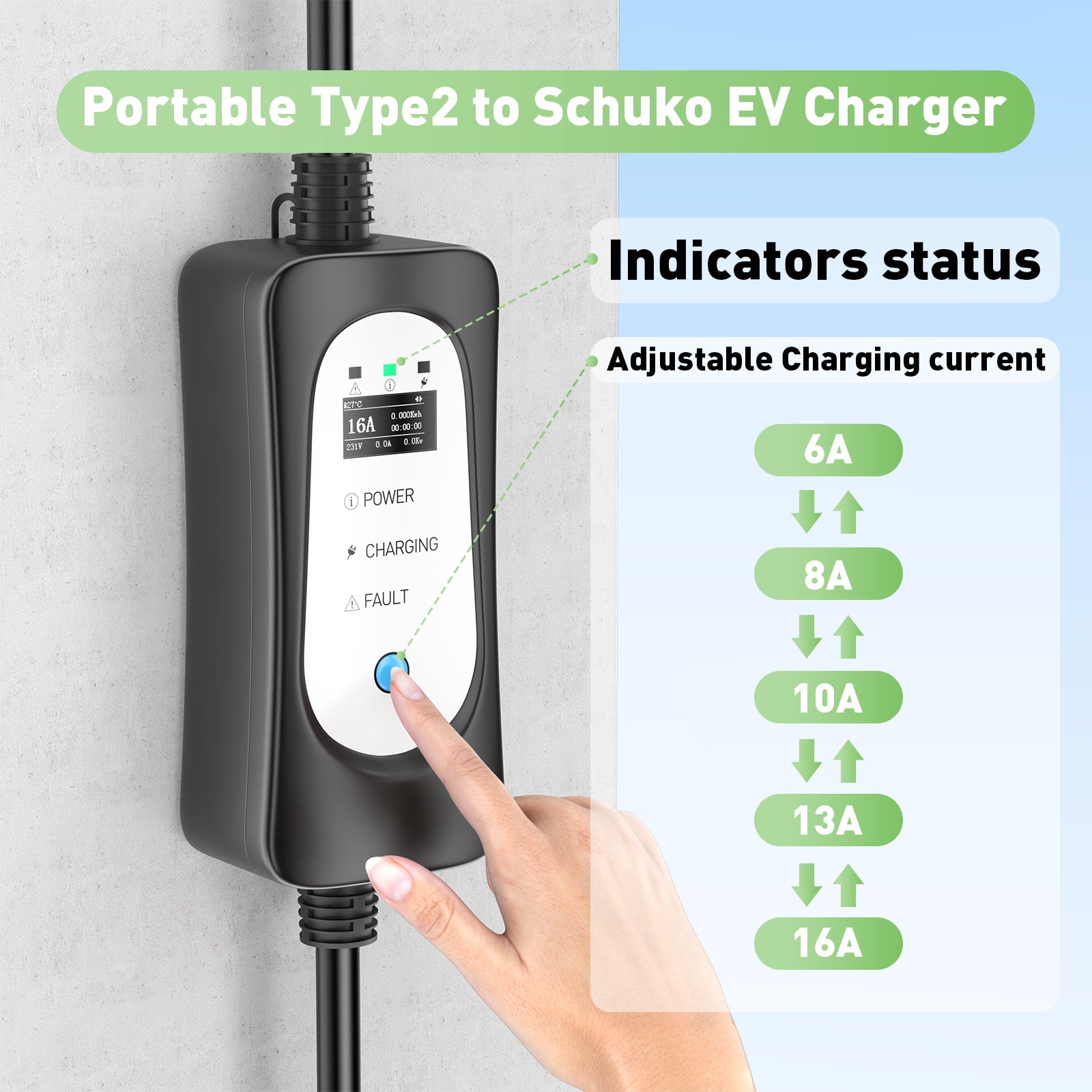 Přenosná nabíječka pro elektromobily Type2 3,6 kW 16 A, Type1 5 metrů dlouhý mobilní nabíjecí kabel pro elektromobily s konektorem Schuko