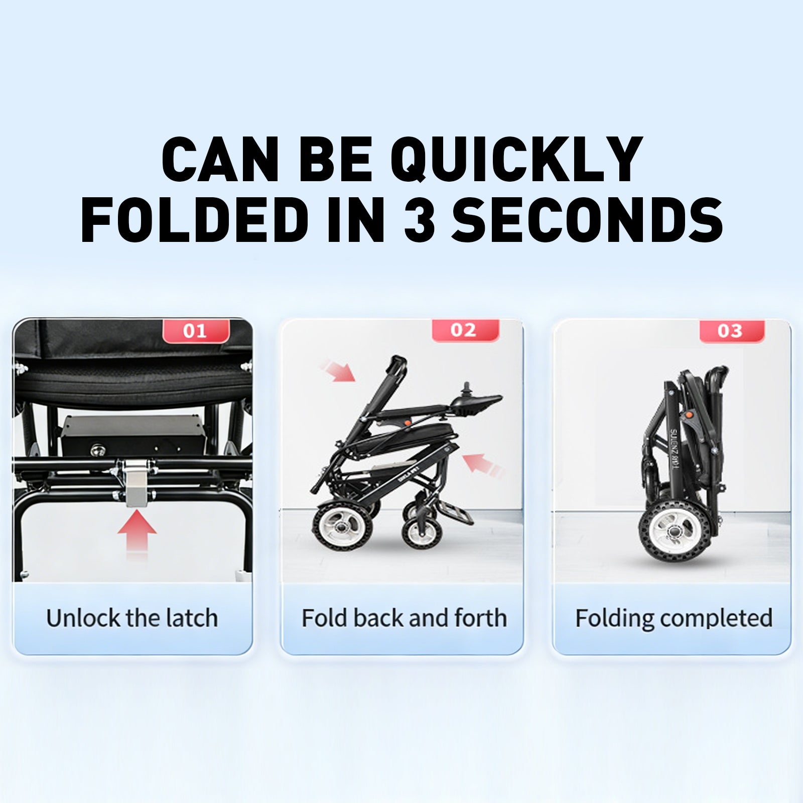 Elektrický invalidní vozík – 13.6kg, 300W motor, odnímatelný lithiumový akumulátor, elektromagnetická brzda, nosnost 100kg, lehký elektrický skládací vozík ideální pro cestování & každodenní použití