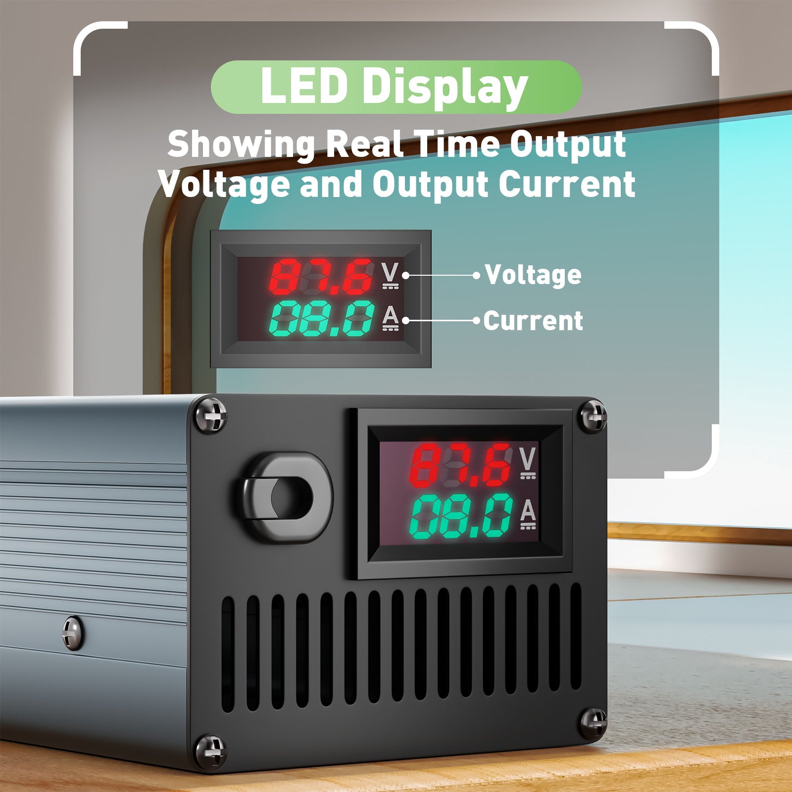 NOEIFEVO 87.6V 8A Lithium-LiFePO4-batteriladdare för 76.8V 24S LiFePO4-batterier, LCD-display, justerbar ström, laddare för golfbilar, trollingmotorer, båtar och husbilar