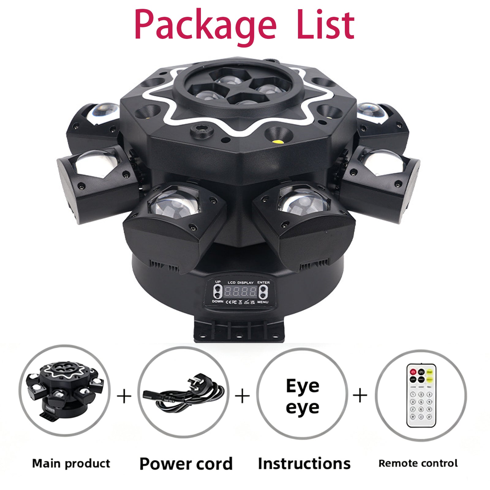 200W 8ramenné moving head světlo včelí oko, DJ pódiové osvětlení s podporou DMX512, RGBW 4 v 1 LED party světlo s dálkovým ovládáním pro svatby, bary, kluby a diskotéky