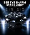 200W 8ramenné moving head světlo včelí oko, DJ pódiové osvětlení s podporou DMX512, RGBW 4 v 1 LED party světlo s dálkovým ovládáním pro svatby, bary, kluby a diskotéky