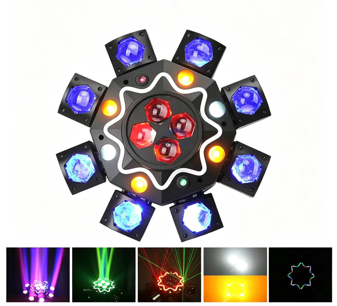 200W 8ramenné moving head světlo včelí oko, DJ pódiové osvětlení s podporou DMX512, RGBW 4 v 1 LED party světlo s dálkovým ovládáním pro svatby, bary, kluby a diskotéky
