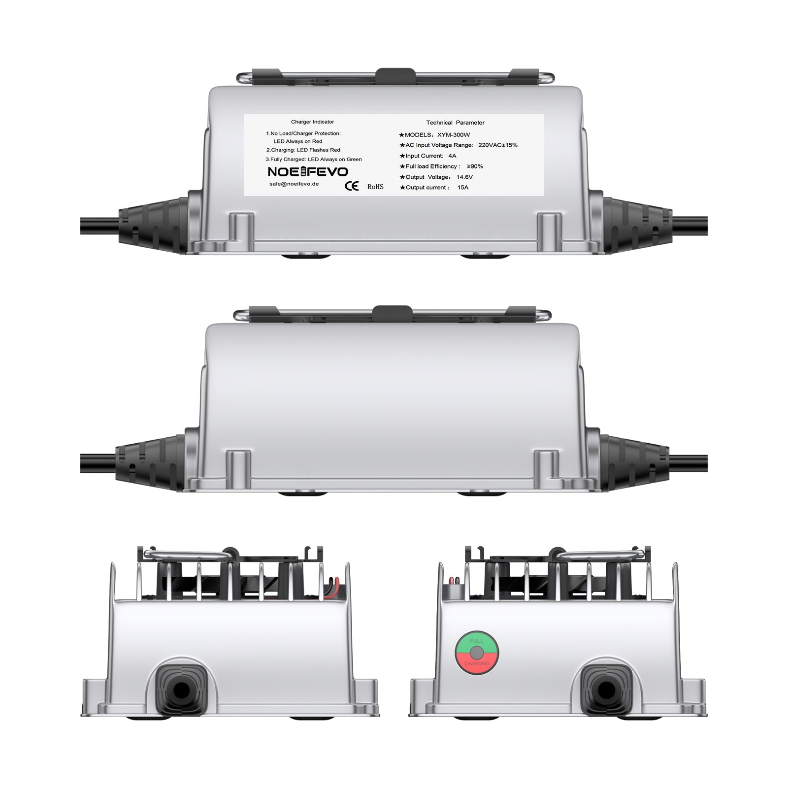 NOEIFEVO 14,6V 15A vodotesná LiFePO4 nabíjačka batérií pre 12V (12,8V) 4S LiFePO4 batérie