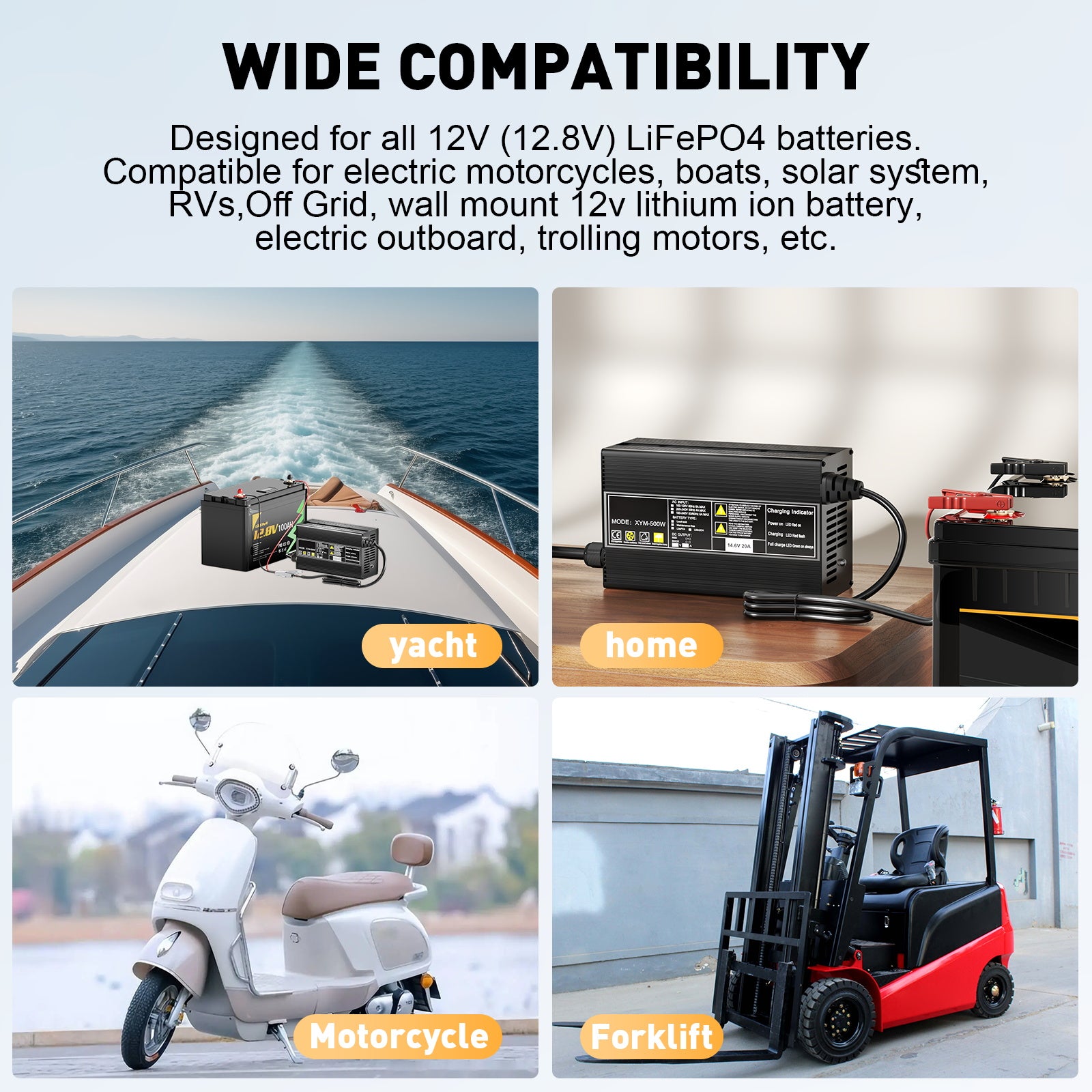 Noeifevo 14,6V 20A LiFePO4 Nabíječka baterií  pro lithiovou baterii 12V 12,8V LiFePO4, 0V BMS Activate, Automatické vypnutí, Kryt z hliníkové slitiny