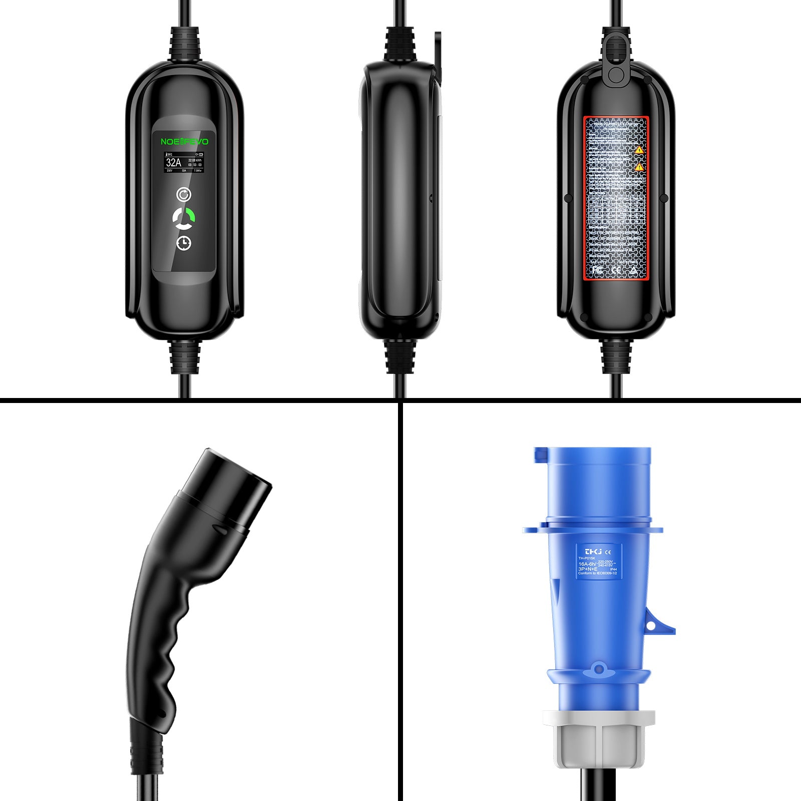 NOEIFEVO 7.2KW כבל טעינה EV, סוג 2 32A מטען EV שלב אחד, תחנת טעינה EVSE ניידת עם תקע כחול CEE