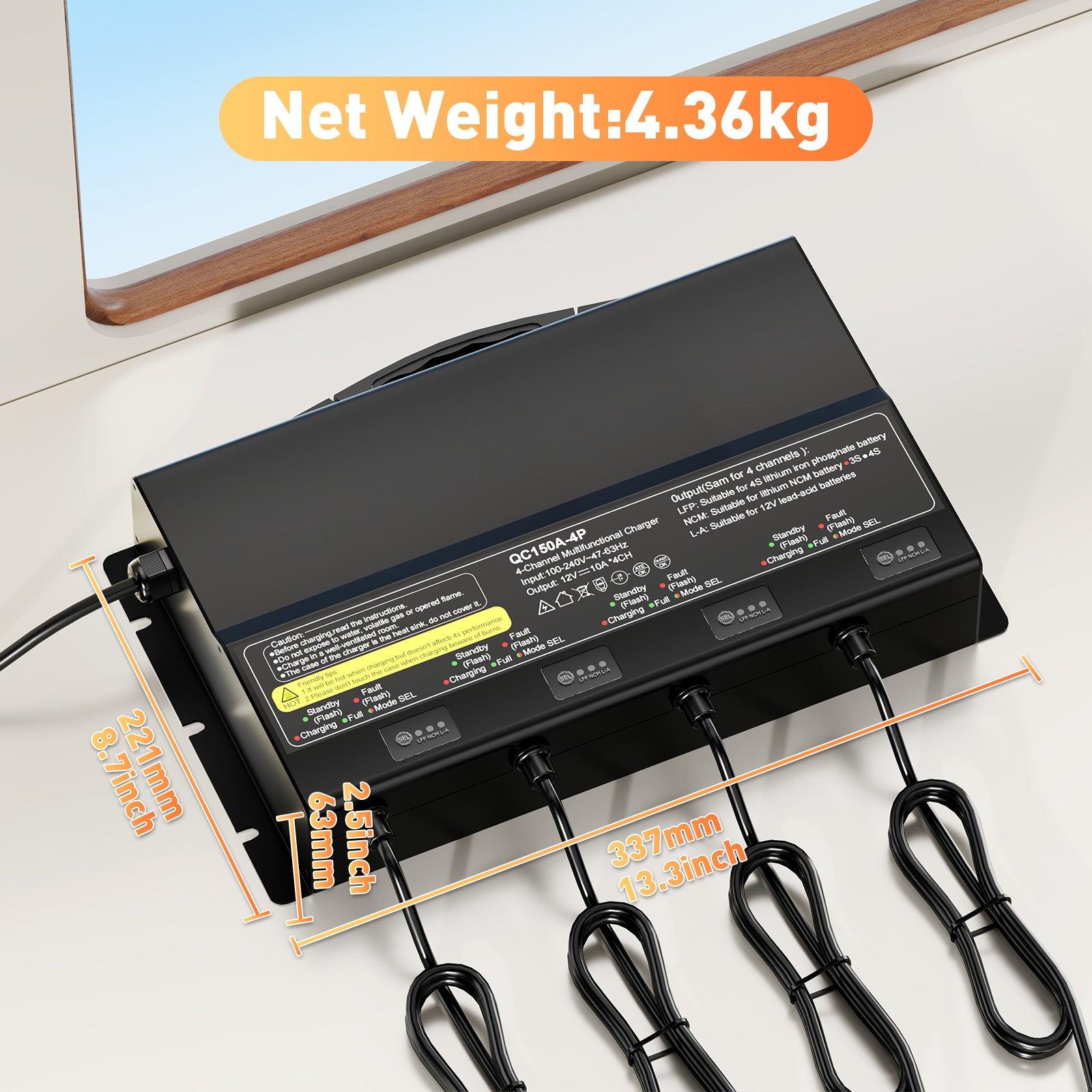 NOEIFEVO Caricabatterie universale 12V 40A 4 banchi (10A/banco), caricabatterie impermeabile 12V LiFePO4 al litio-piombo per camper, barca, moto, tosaerba, motore da traino e batteria al piombo-acido