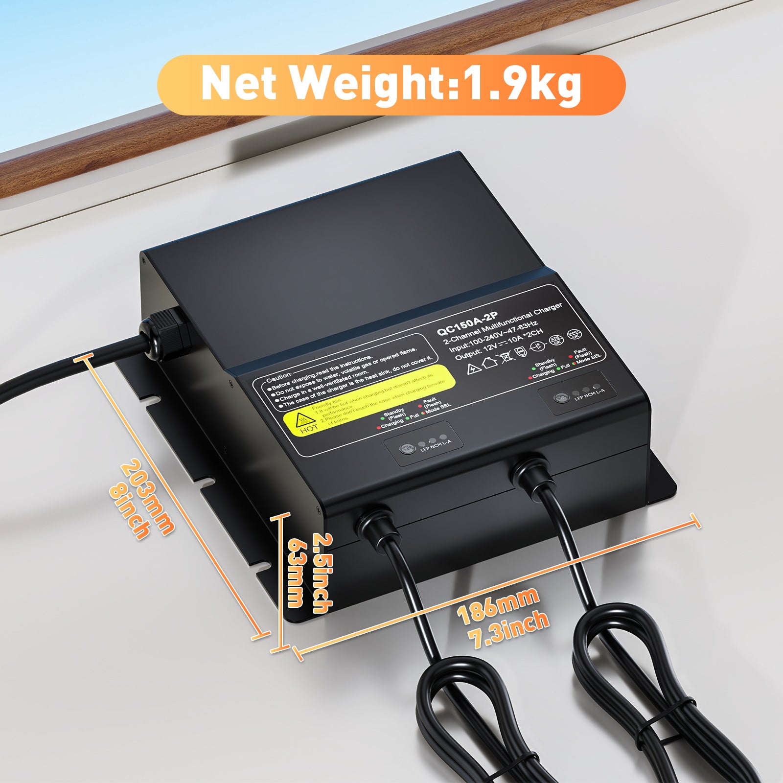 NOEIFEVO 12V 20A 2-bank (10A/bank) universele acculader, 12V waterdichte LiFePO4-lithium-loodzuur lader voor camper, boot, motorfiets, grasmaaier, trollmotor en loodzuuraccu