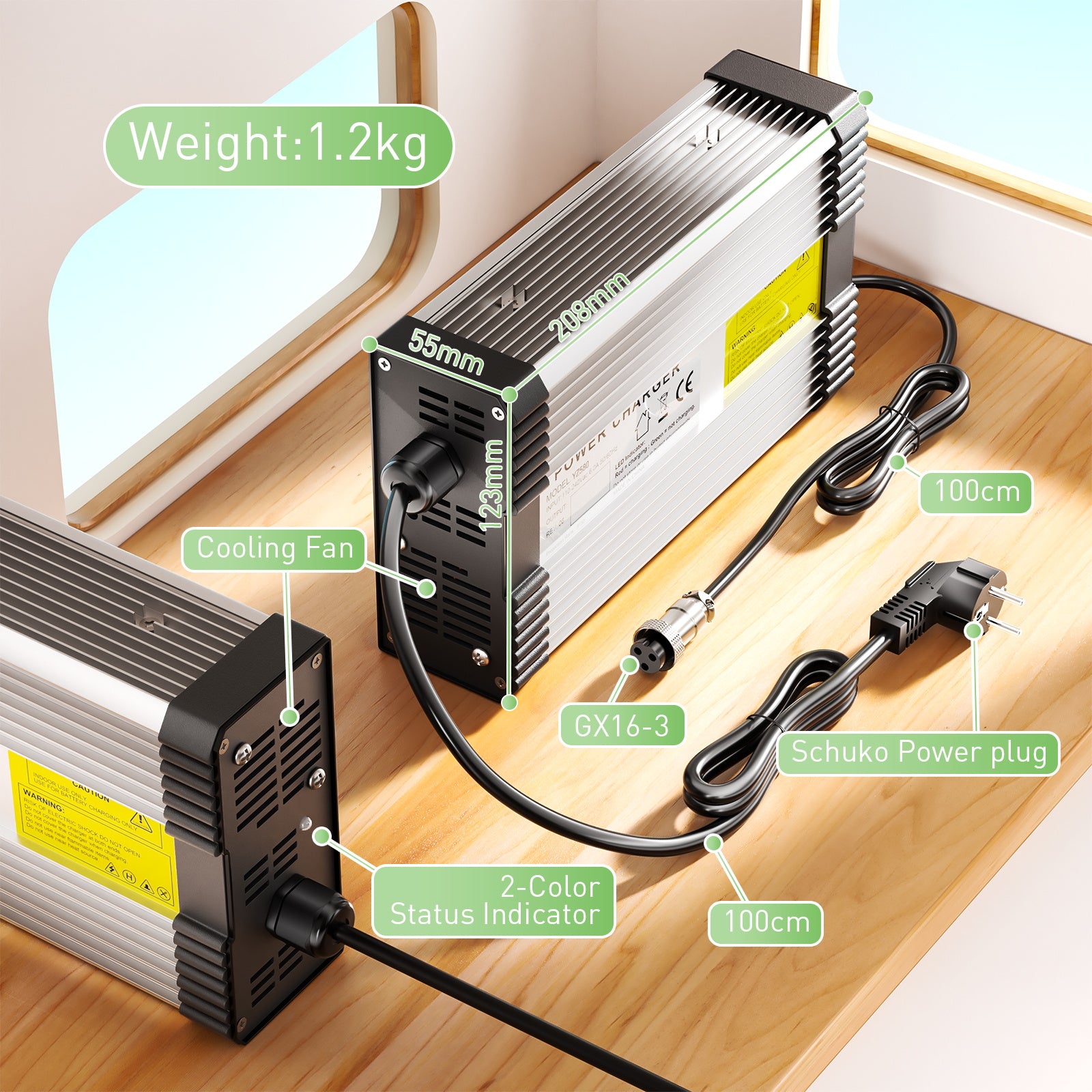 Carregador de bateria de chumbo-ácido NOEIFEVO 13,8V-14,7V 20A para bateria de chumbo-ácido 12V, com ventilador de refrigeração e desligamento automático.