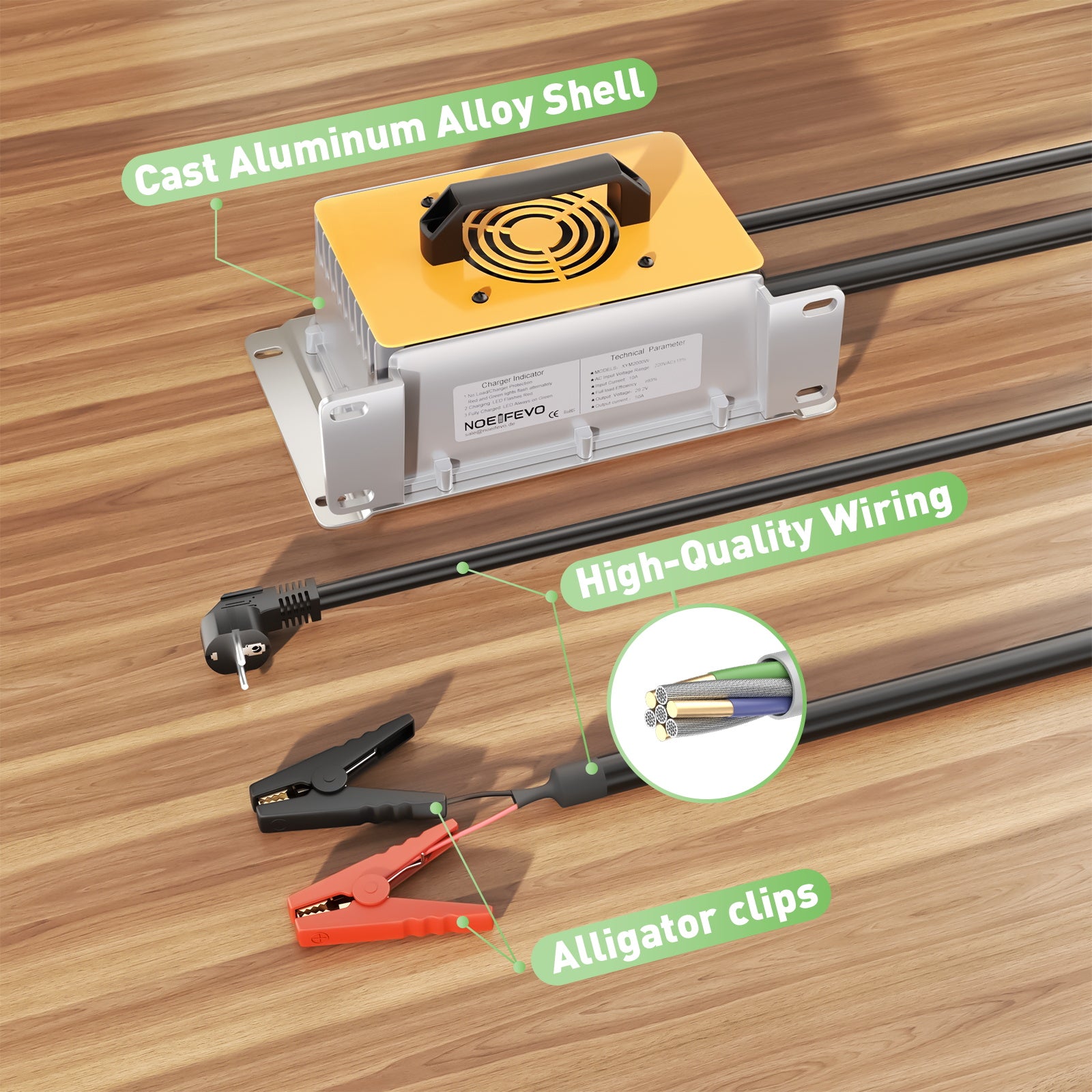 NOEIFEVO 29.2V 50A LiFePO4 Akku Ladegerät für 24V 25.6V LiFePO4 Batterie, wasserdicht, 0V BMS Aktivieren