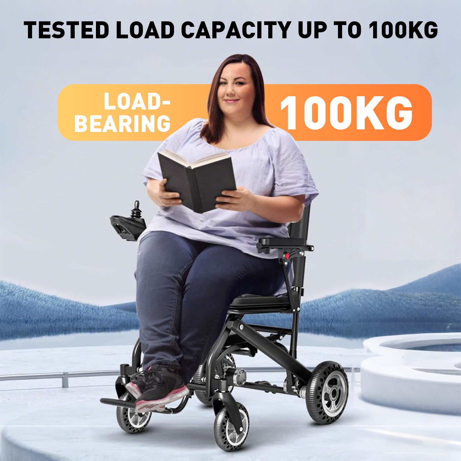 Elektrický invalidní vozík – 13.6kg, 300W motor, odnímatelný lithiumový akumulátor, elektromagnetická brzda, nosnost 100kg, lehký elektrický skládací vozík ideální pro cestování & každodenní použití