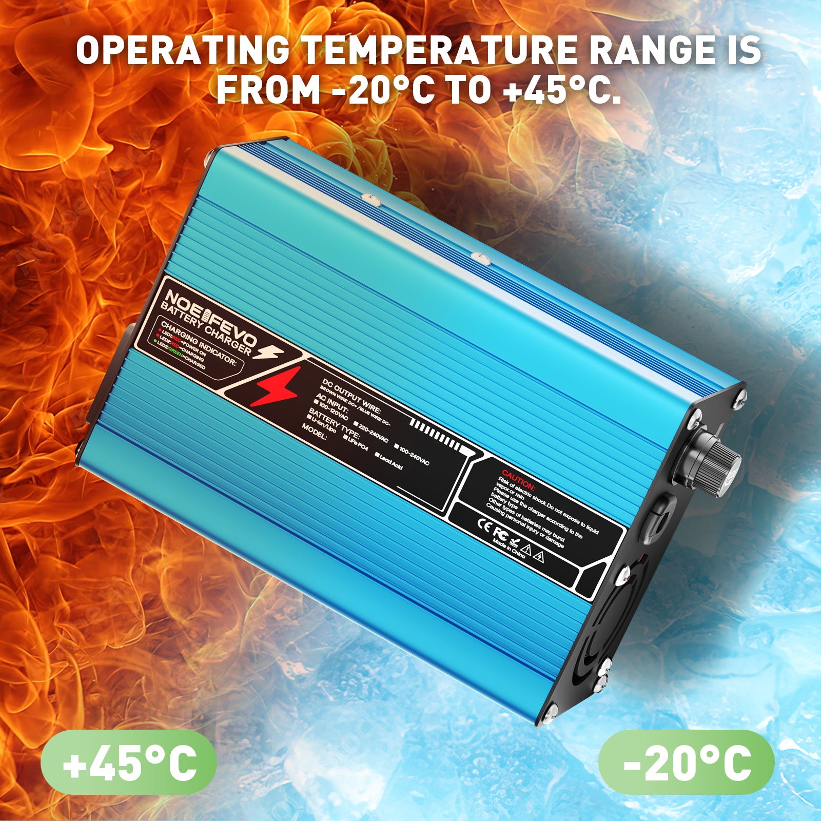  NOEIFEVO 60V 4A piombo al batterie per  Caricabatterie,tensione di carica 69V-73,5V, spegnimento automatico, alloggiamento in alluminio, con ventola