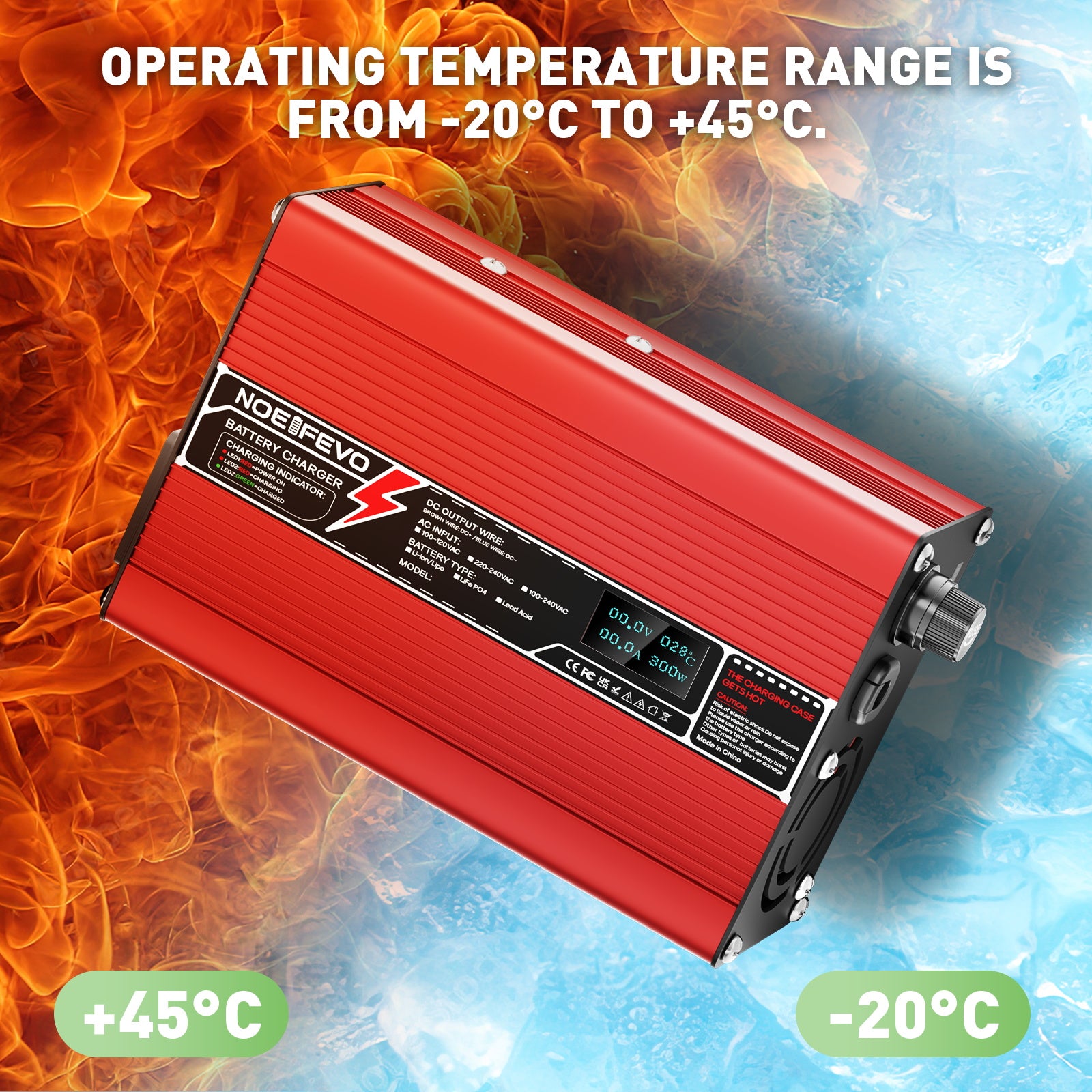 NOEIFEVO 32V 6A Lithium LiFePO4 Batteriladdare, Laddspänning 36,5V, med fläkt, aluminiumhölje, LCD-skärm