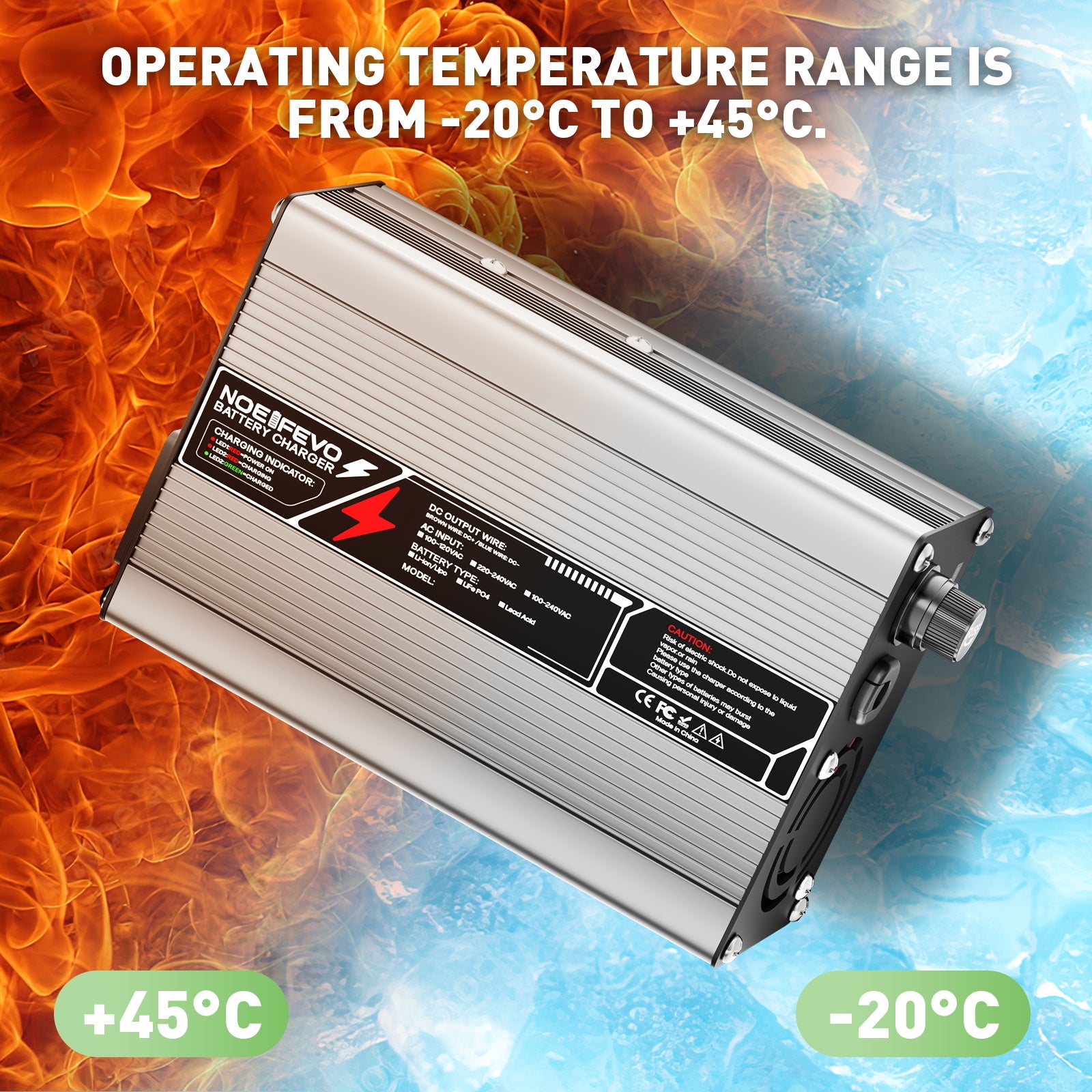 NOEIFEVO 54.6V 3A Lithium-lader til 13S 48.1V Li-Ion Lipo-batterier, med køleventilator, automatisk slukning