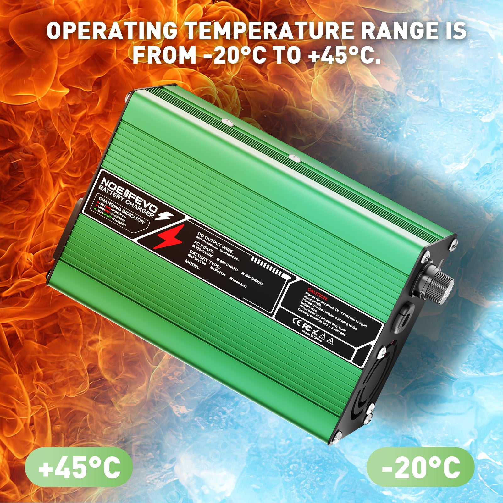 NOEIFEVO 27,6V-29,4V 5A Bly-syrabatteriladdare för 24V bly-syrabatteri, kylfläkt, automatisk avstängning (GRÖN)