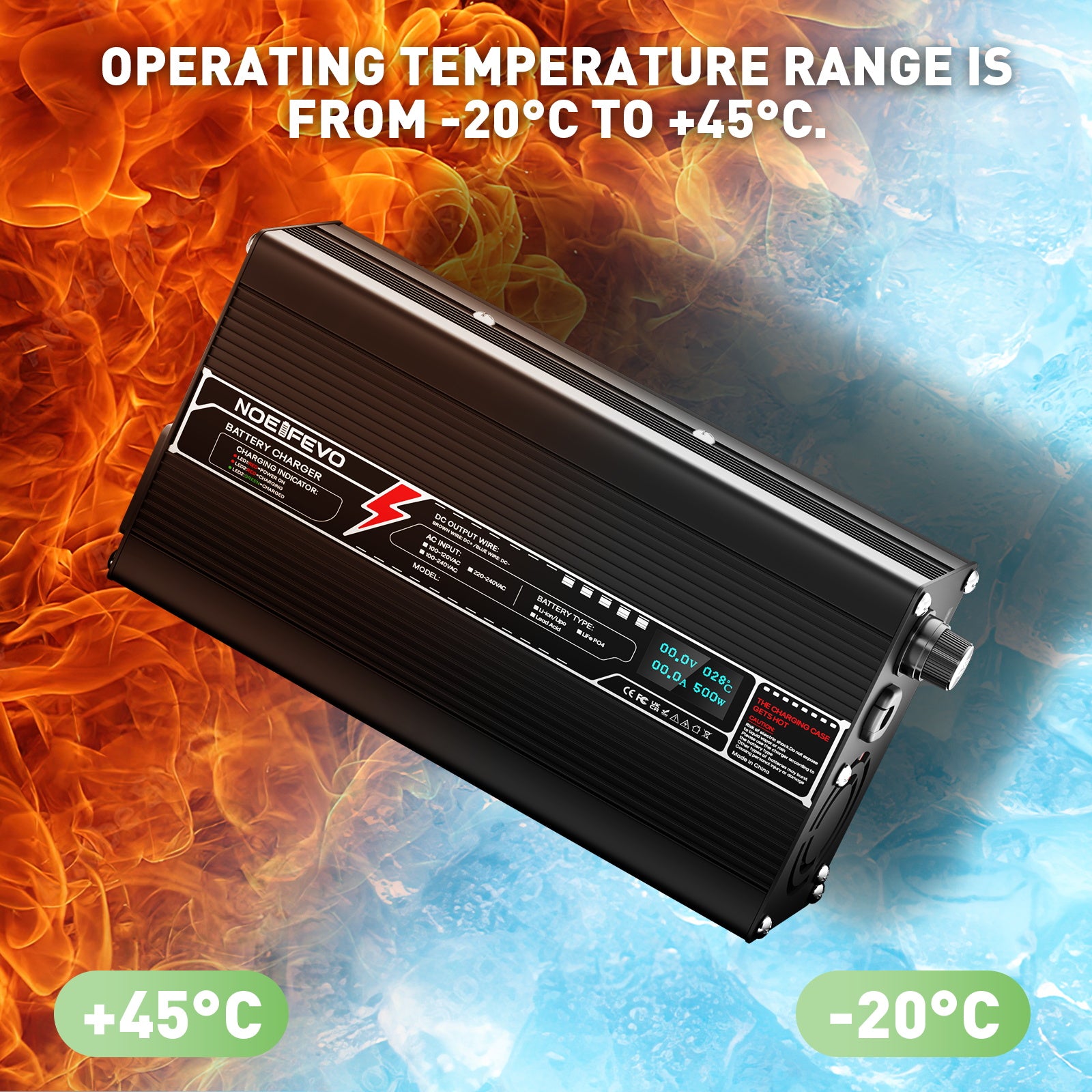 NOEIFEVO 25.2V 15A Lithium-oplader til 6S 22.2V batteri, LED-display, aluminiumsgehus, blæser