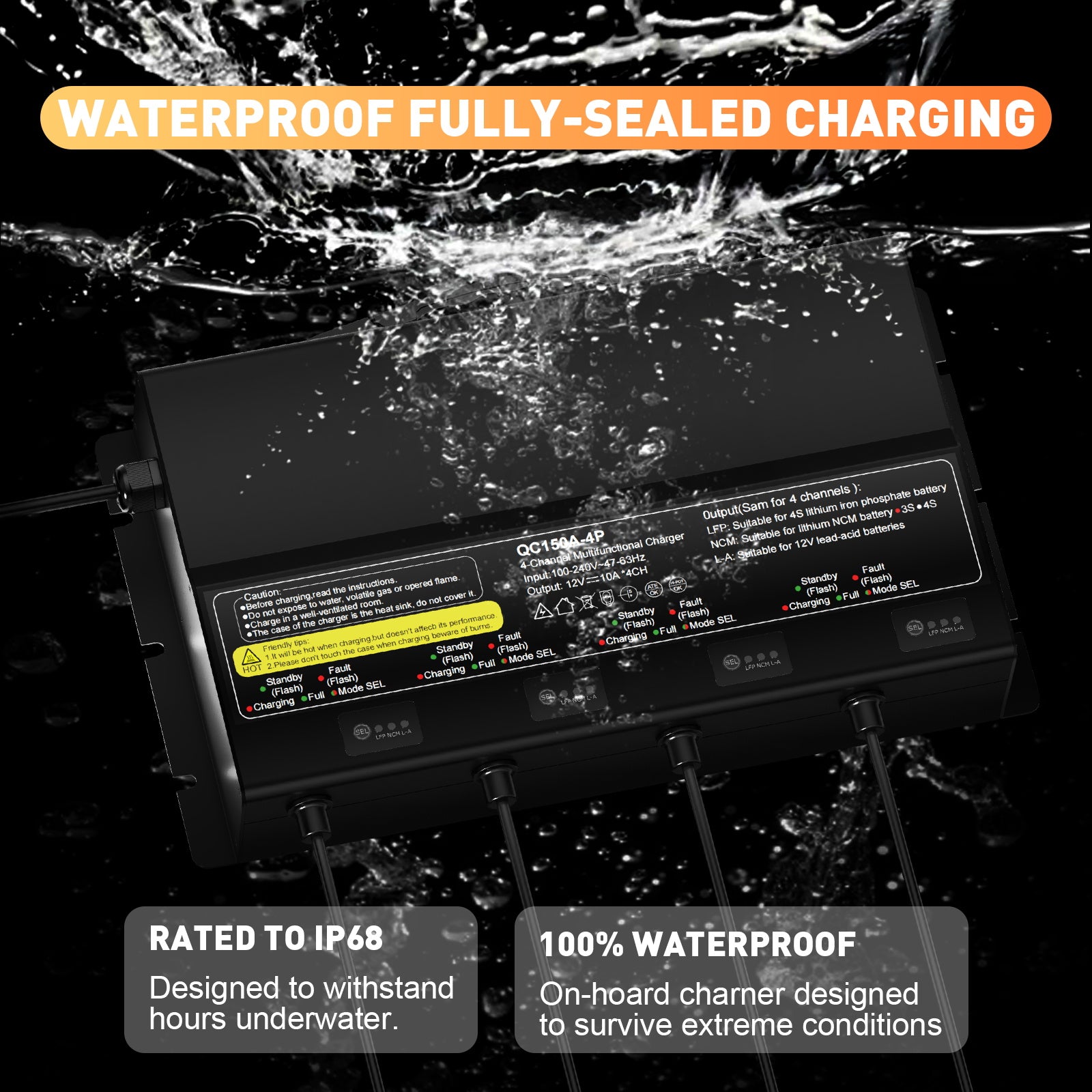 NOEIFEVO Caricabatterie universale 12V 40A 4 banchi (10A/banco), caricabatterie impermeabile 12V LiFePO4 al litio-piombo per camper, barca, moto, tosaerba, motore da traino e batteria al piombo-acido
