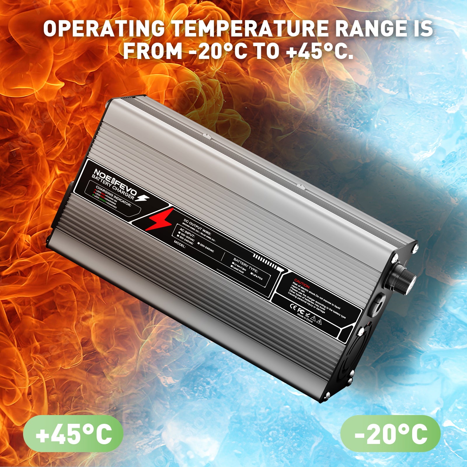 NOEIFEVO 14,6V 20A LiFePO4 batterilader til 12V (12,8V) 4S-batteri, automatisk slukning, aluminiumhus, med blæser (sølv)